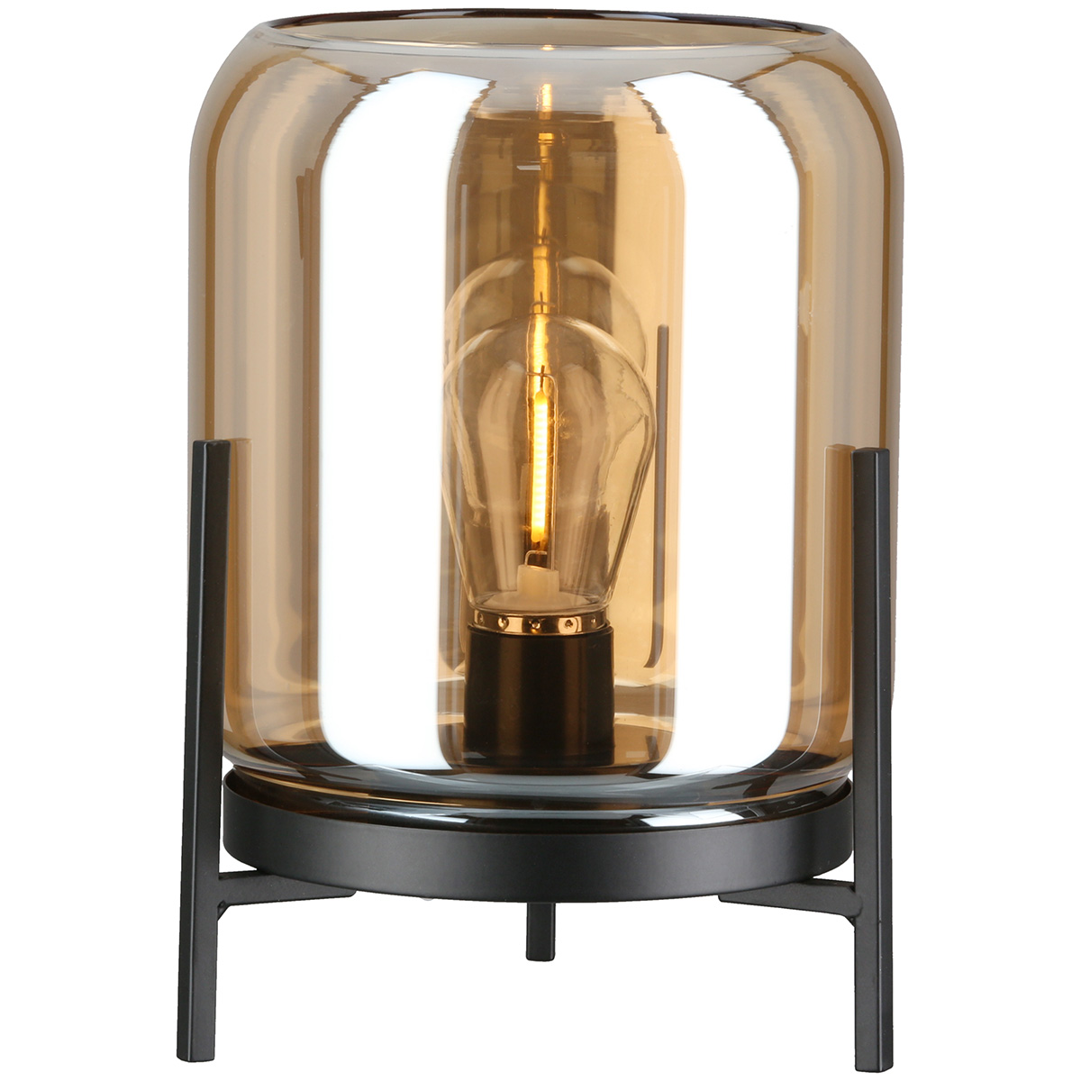 Windlicht Brightlight Schwarz LED Glas 20cm lampe, globen, glasschirm, glühbirne, schwarzer sockel