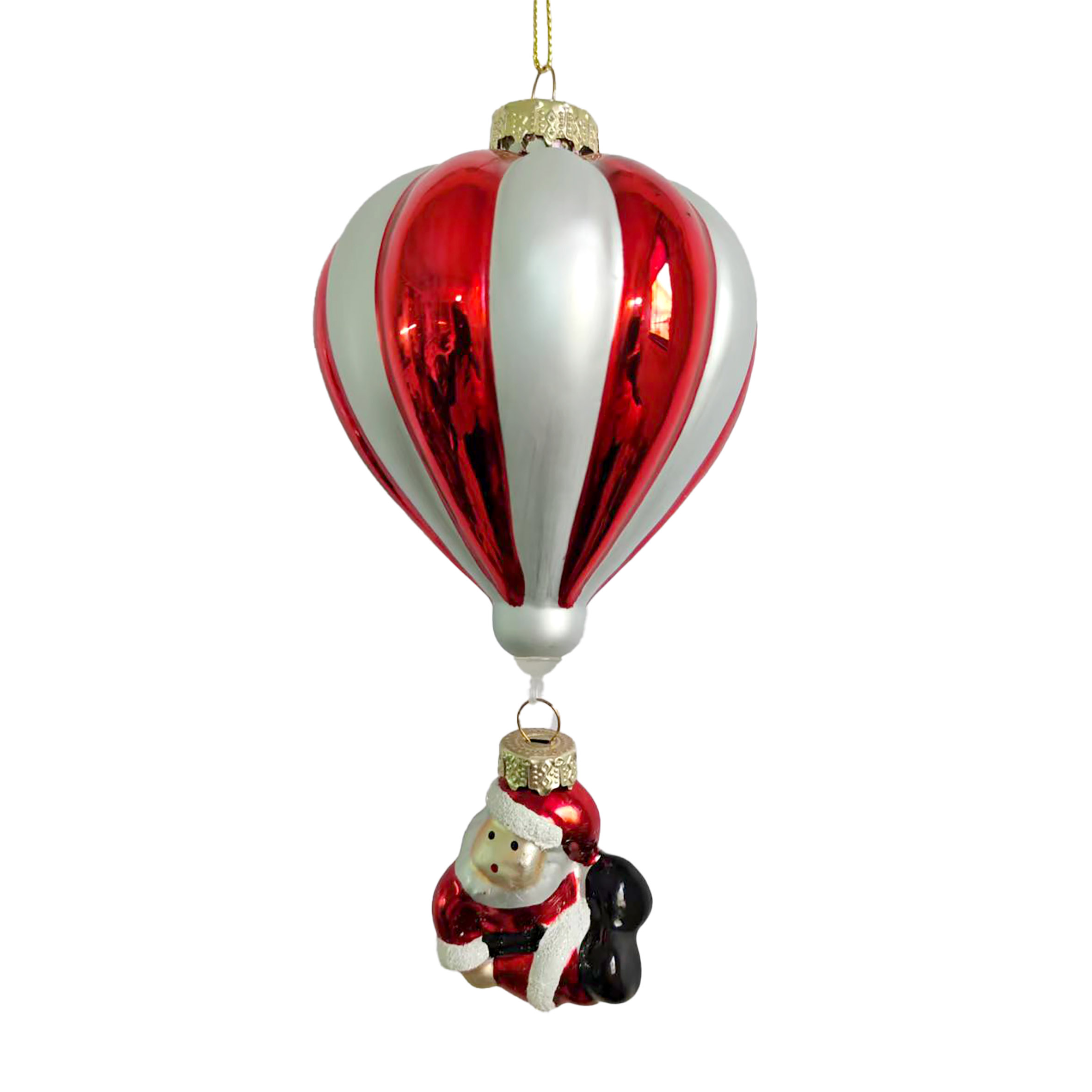 Baumschmuck Ballon Santa 14,5cm Glas Weihnachtskugel, Ballon-Form, RotSilber, Glitzer, Schmuckanhänger