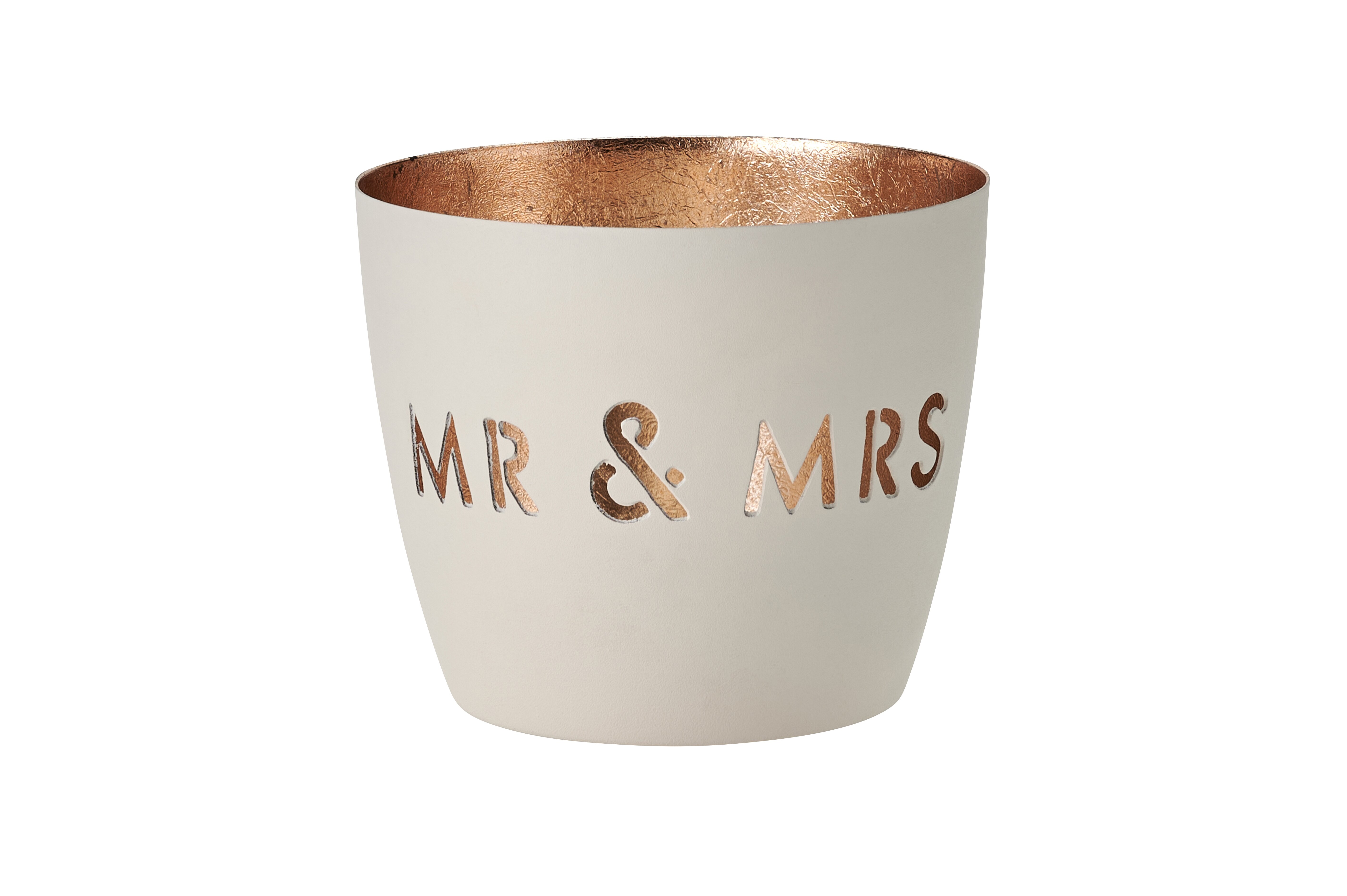 Madras Windlicht M "Mr & Mrs" weiß/gold