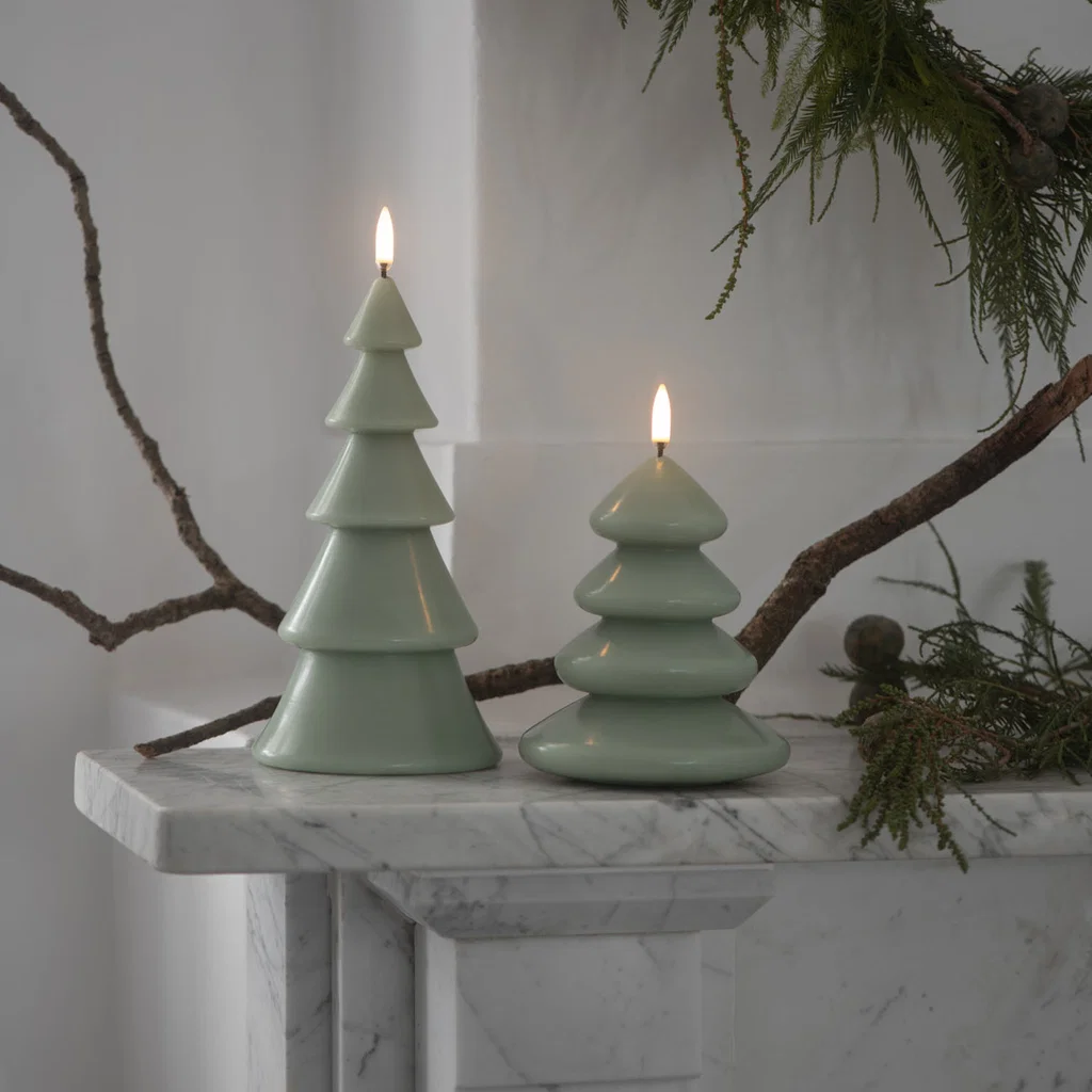 LED Kerze Weihnachtsbaum, Sage Green, 11x13cm Kerzen, Weihnachtsdeko, Kieferkerzen, grün, Silikatkerzen