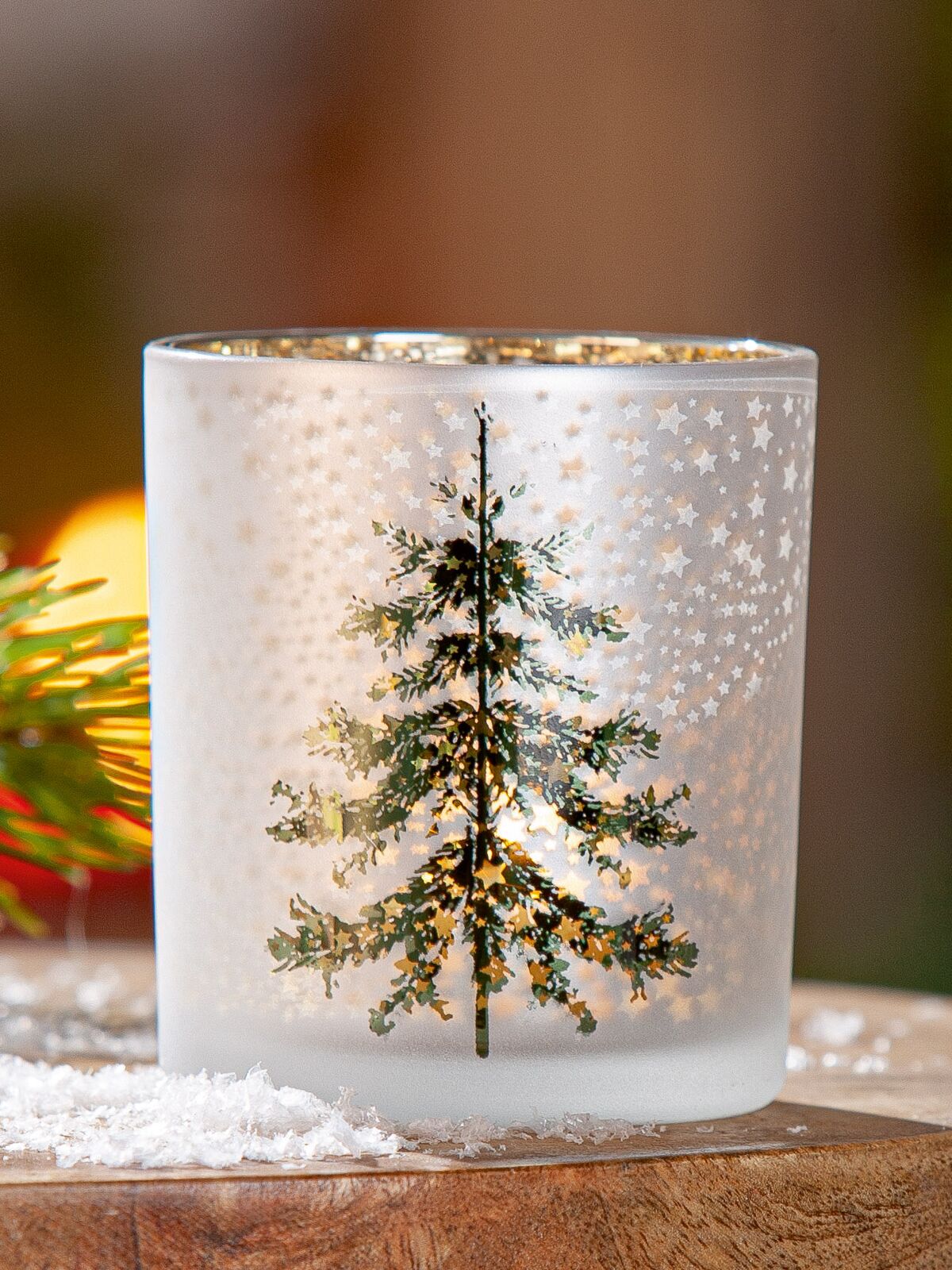 Windlicht Tanne weiß 8cm Pokal, Weihnachten, Weihnachtsdekorationen, Festival