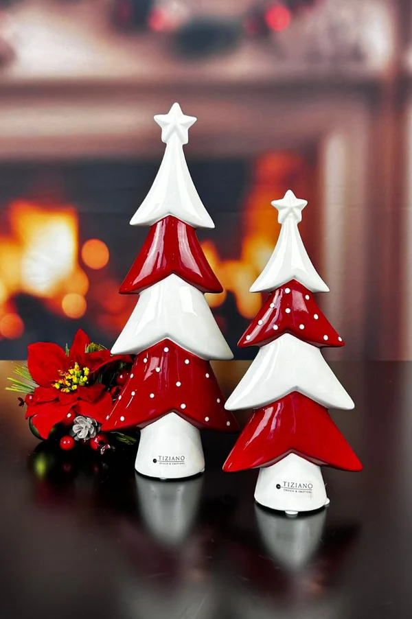 Deko Baum Medora 24cm rot/cremeweiß