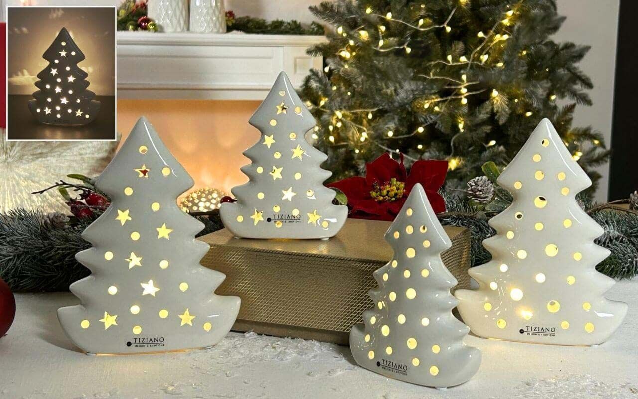 Weihnachtsbaum Alberi mit Kugeln LED 18cm cremeweiß Weihnachten, Weihnachtsdekorationen, Festival, Weihnachtsbaum