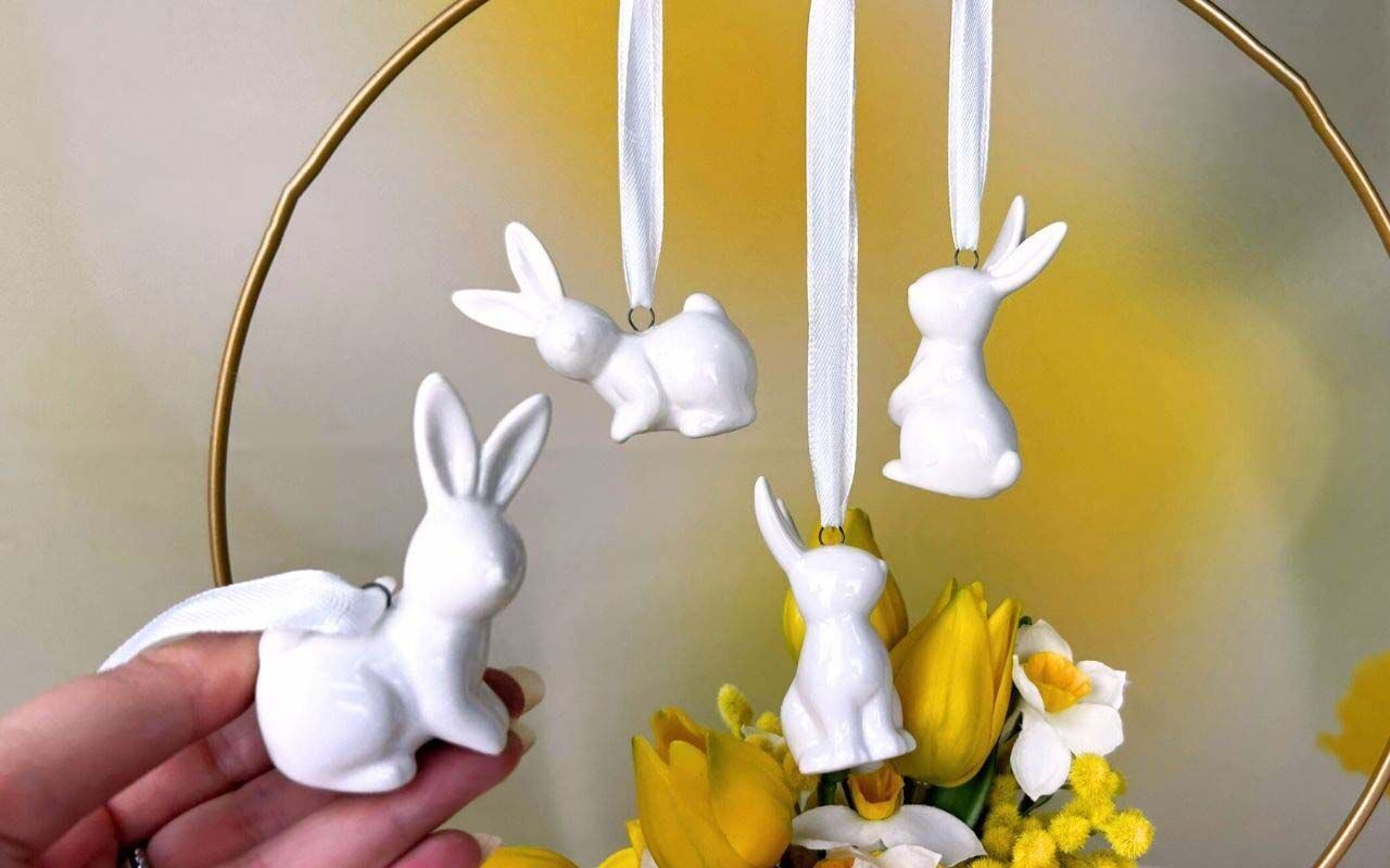 Hänger Hase Sally Kopf rechts cremeweiß 7cm Essen, Präsentation des Essens, Kunst, Kunsthandwerk, Blume