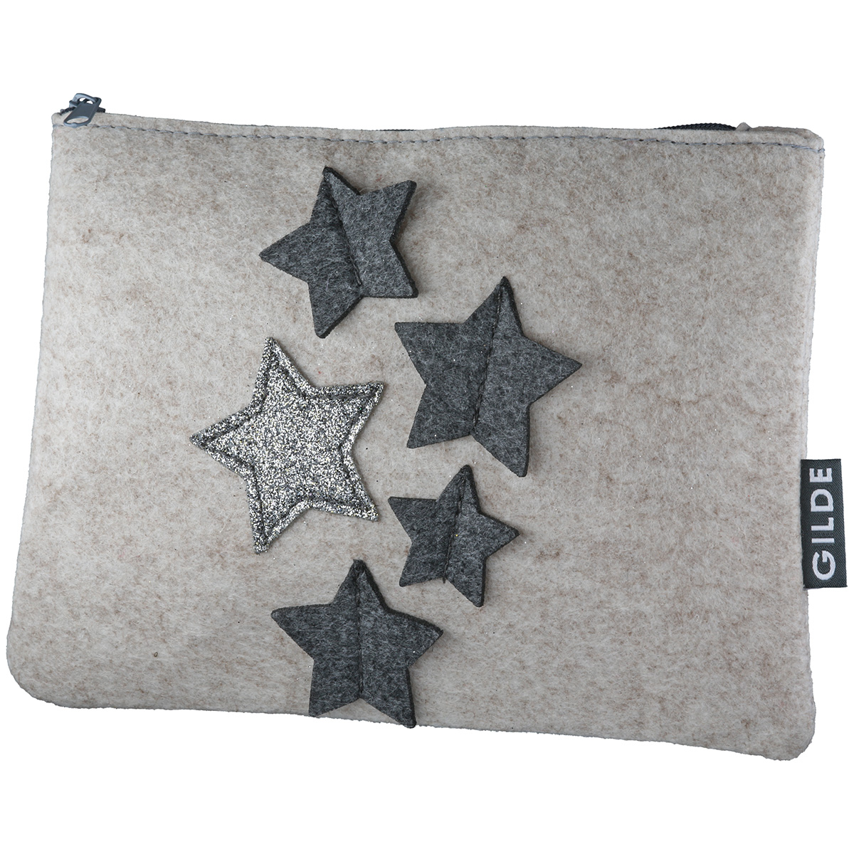 Tasche, Filz, Sterne, Grau, Reißverschluss