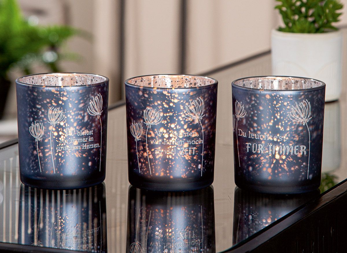 Windlicht Trauer dunkelblau 8cm Variante 1 Pokal, Kochgeschirr, Topf, Pflanze, Töpferei