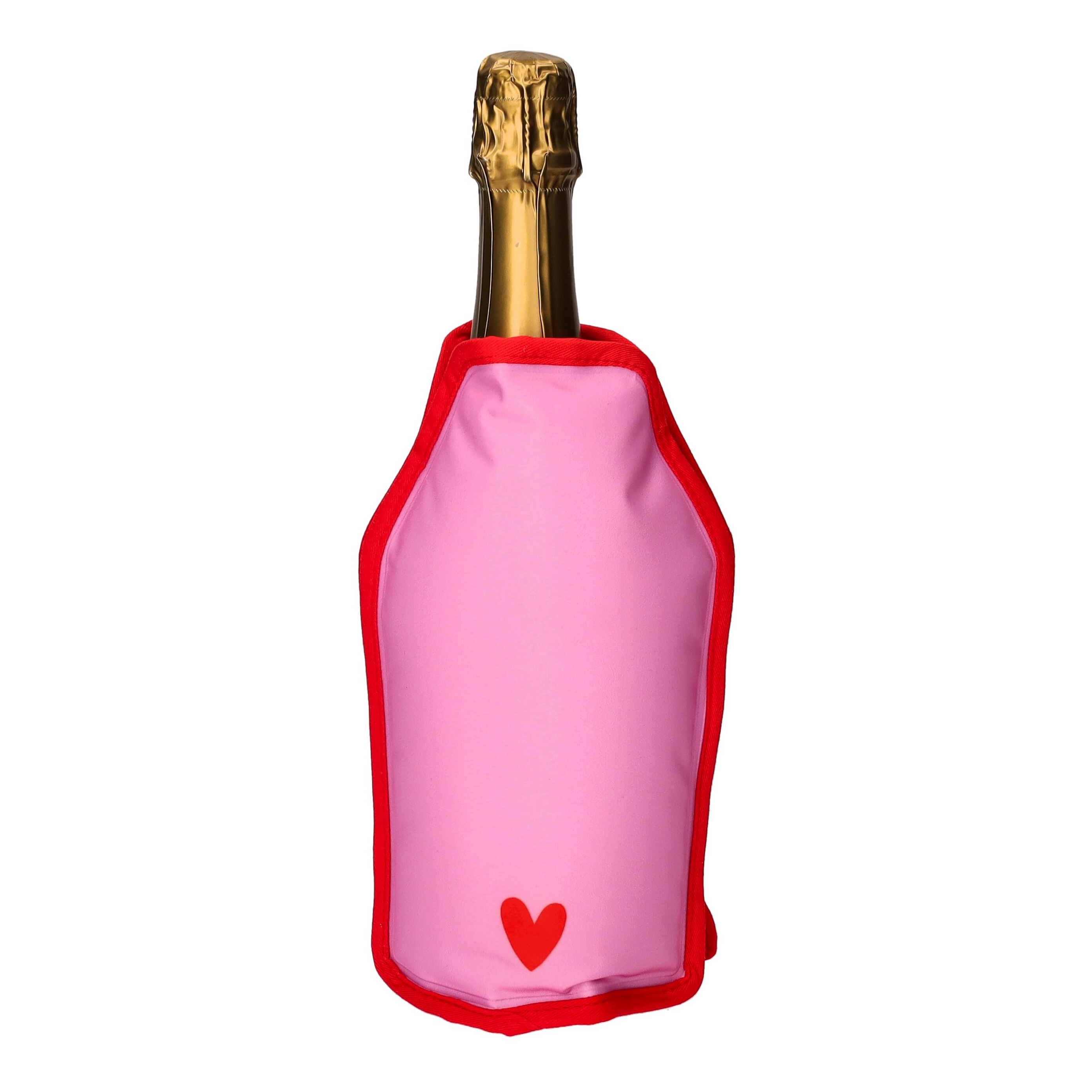 Froid Kühlmanschette Thank you darling rosa 16x2x23,5cm champagne bottle, pink sleeve, red trim, heart motif, bottle cover