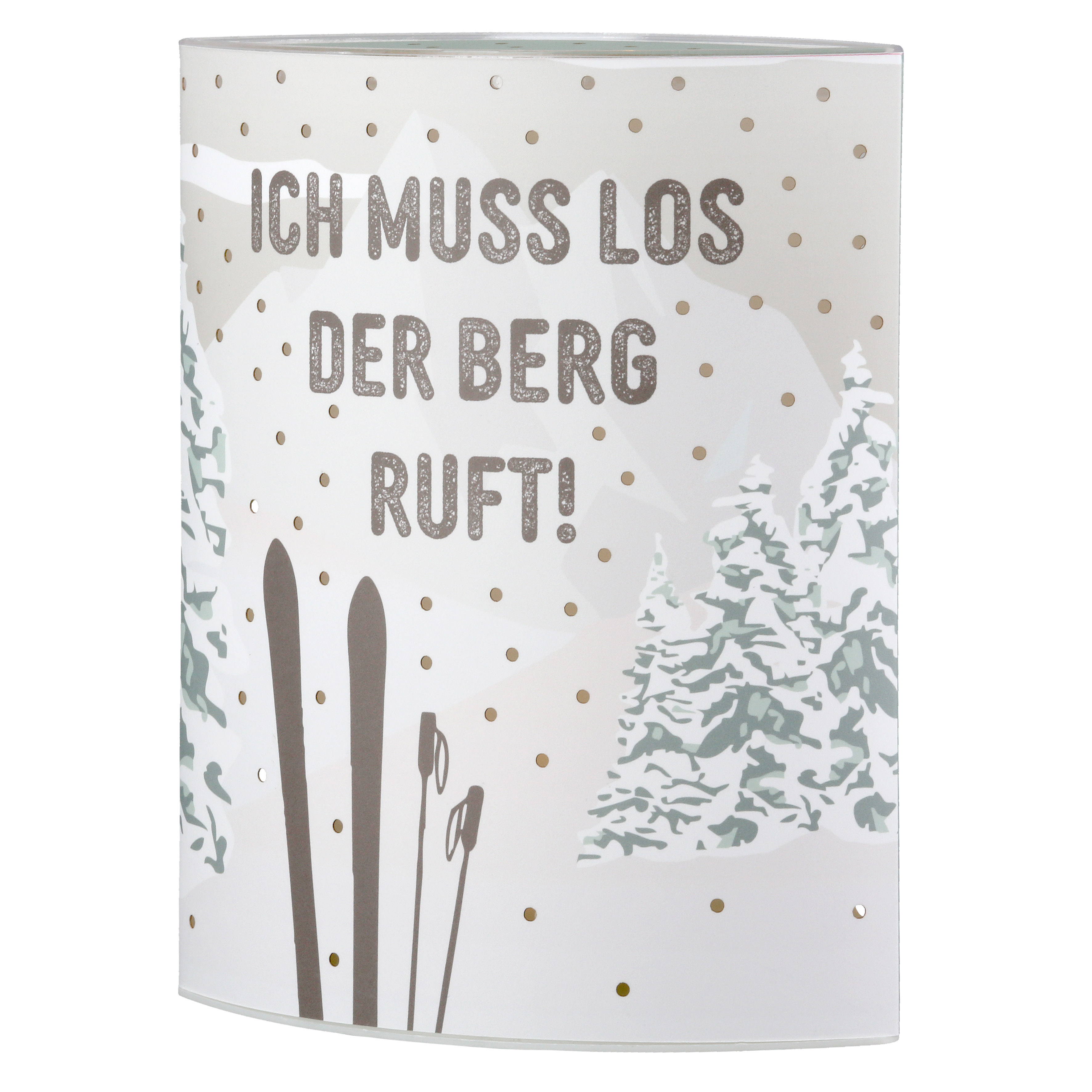 Dekoleuchte Schneevergnügen LED Papier weiß Winter, Skier, Schnee, Glitzer, Textur