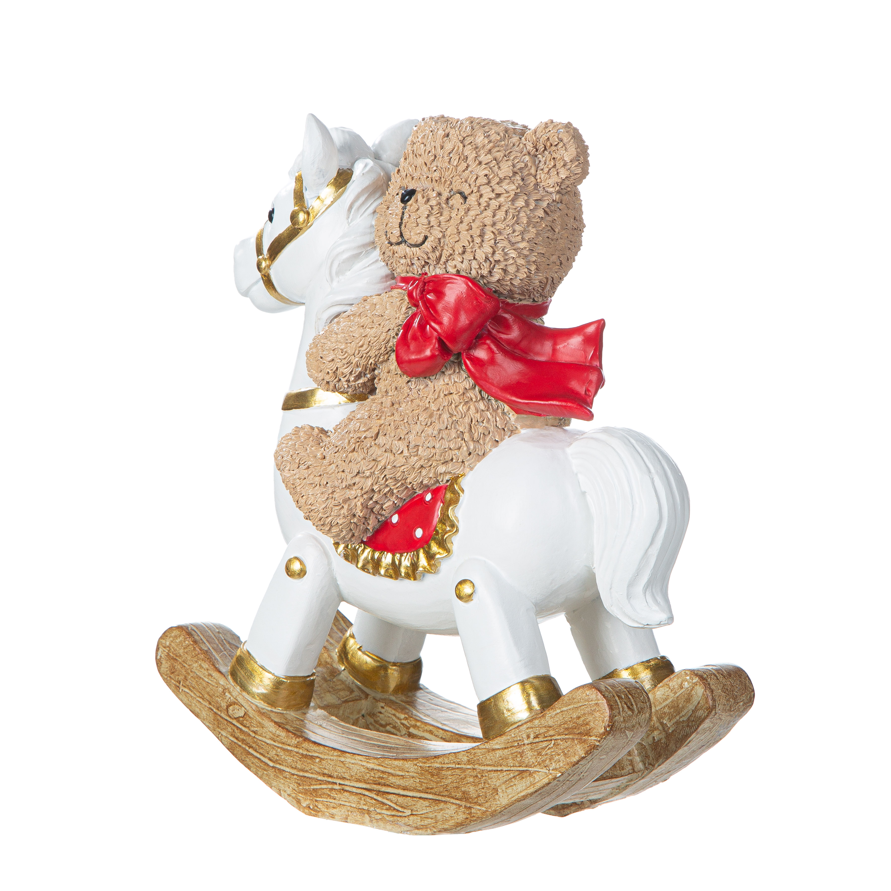 Deko Figur Yulebär Schaukelpferd 17,5cm Spielzeug, Teddybär, Pferd, Rocking-Charakter, rote Schleife