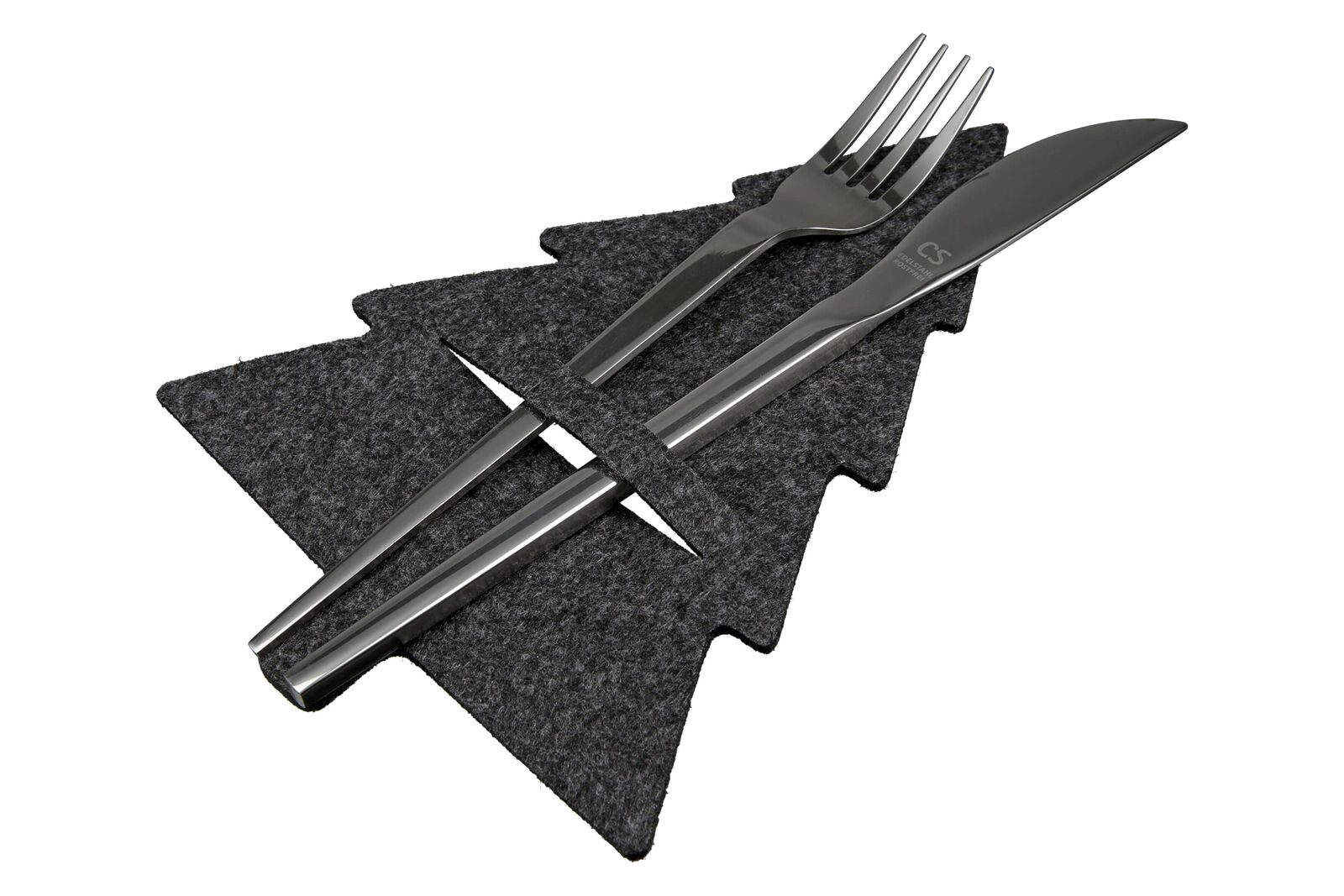 Bestecktasche Tannenbaum Filz grau Besteck, Gabel, Dolch, Messer, Waffe