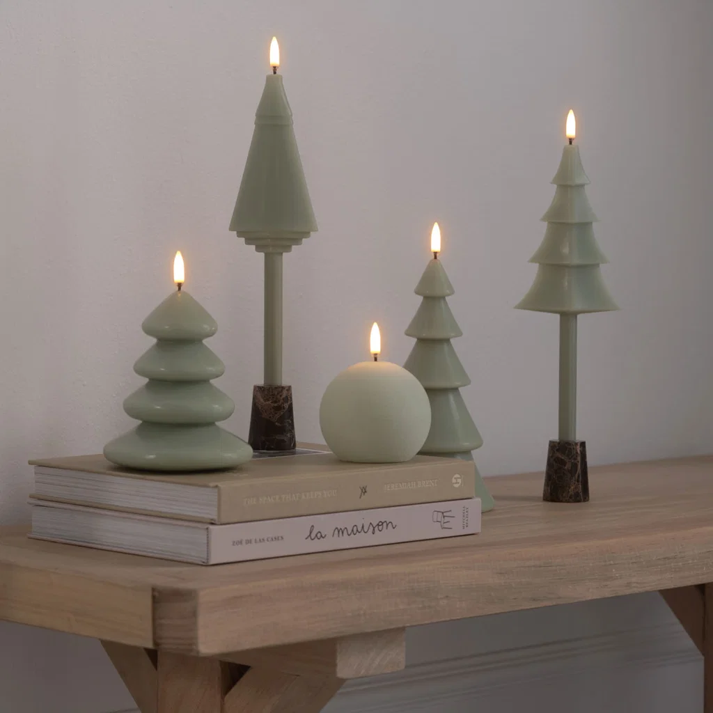 LED Kerze Weihnachtsbaum, Sage Green, 11x13cm kerzen, weihnachtsdeko, tannenbaum, kerzenhalter, holzdeko