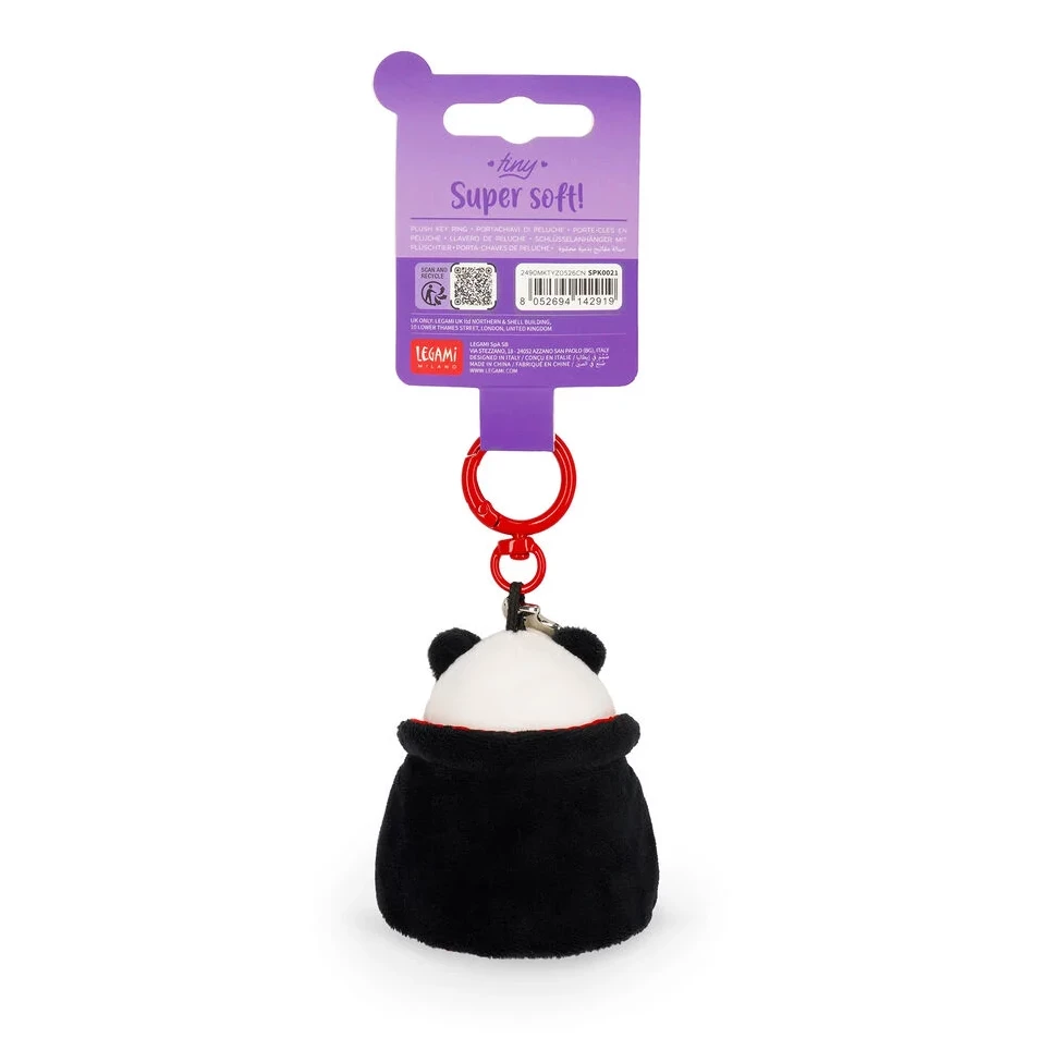 Schlüsselanhänger, Panda, Plüsch, Schwarz-Weiß, Roter Ring