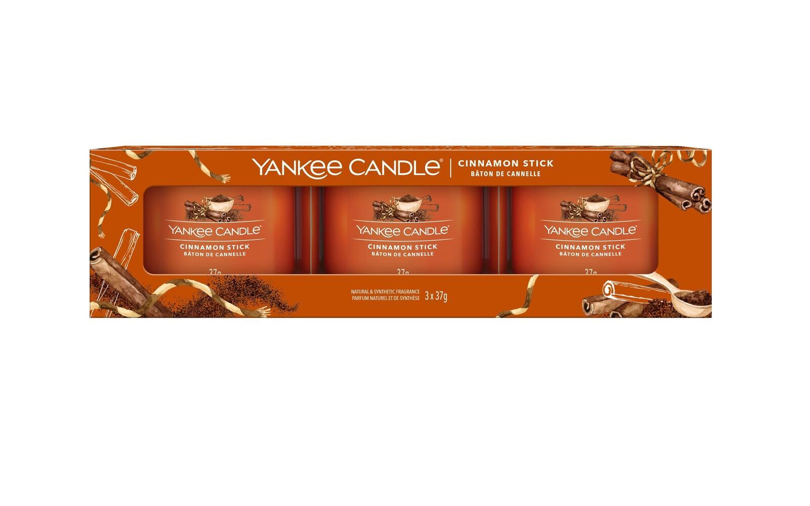 Cinnamon Stick 37g Glasvotivkerze 3er Pack