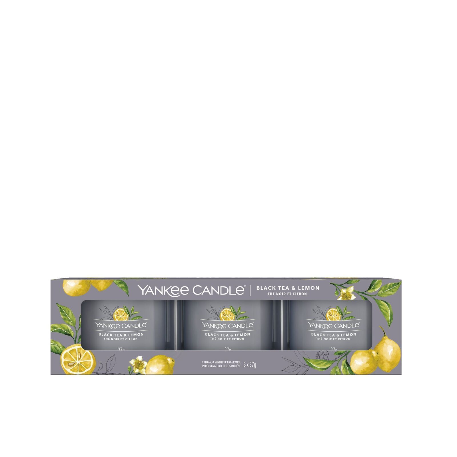 Black Tea & Lemon 37g Glasvotivkerze 3er Pack
