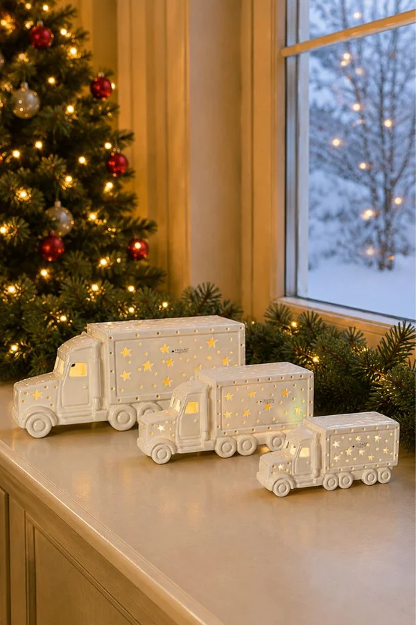 LKW-Figuren, Weihnachtsdekoration, Weißes Keramik, Sternenmuster, Weihnachtsauslage