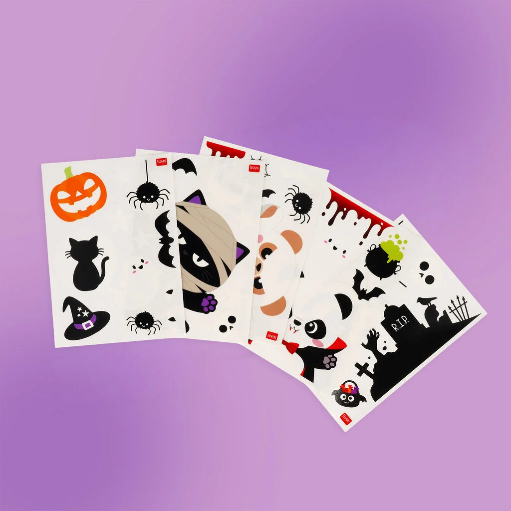 Set aus 40 Elektrostatischen Fensteraufklebern - Windo-Wow Halloween, Papiersticker, Halloween-Szene, Katze, Spinnen