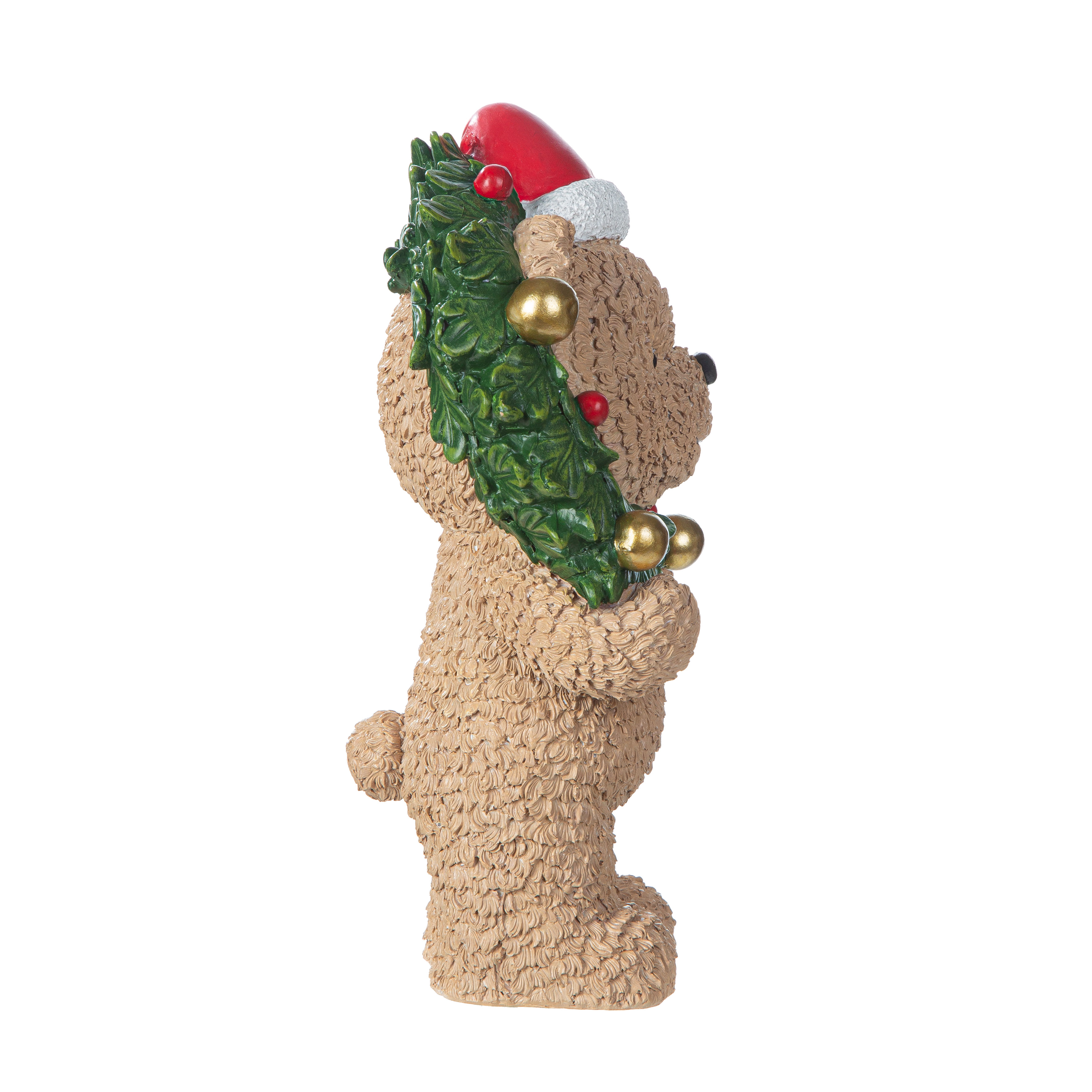 Deko Figur YulebÀr Kranzmotiv 20cm TeddybÀr, Weihnachtsdekoration, Kunststofffigur, Weihnachtsbaum, Goldkugeln