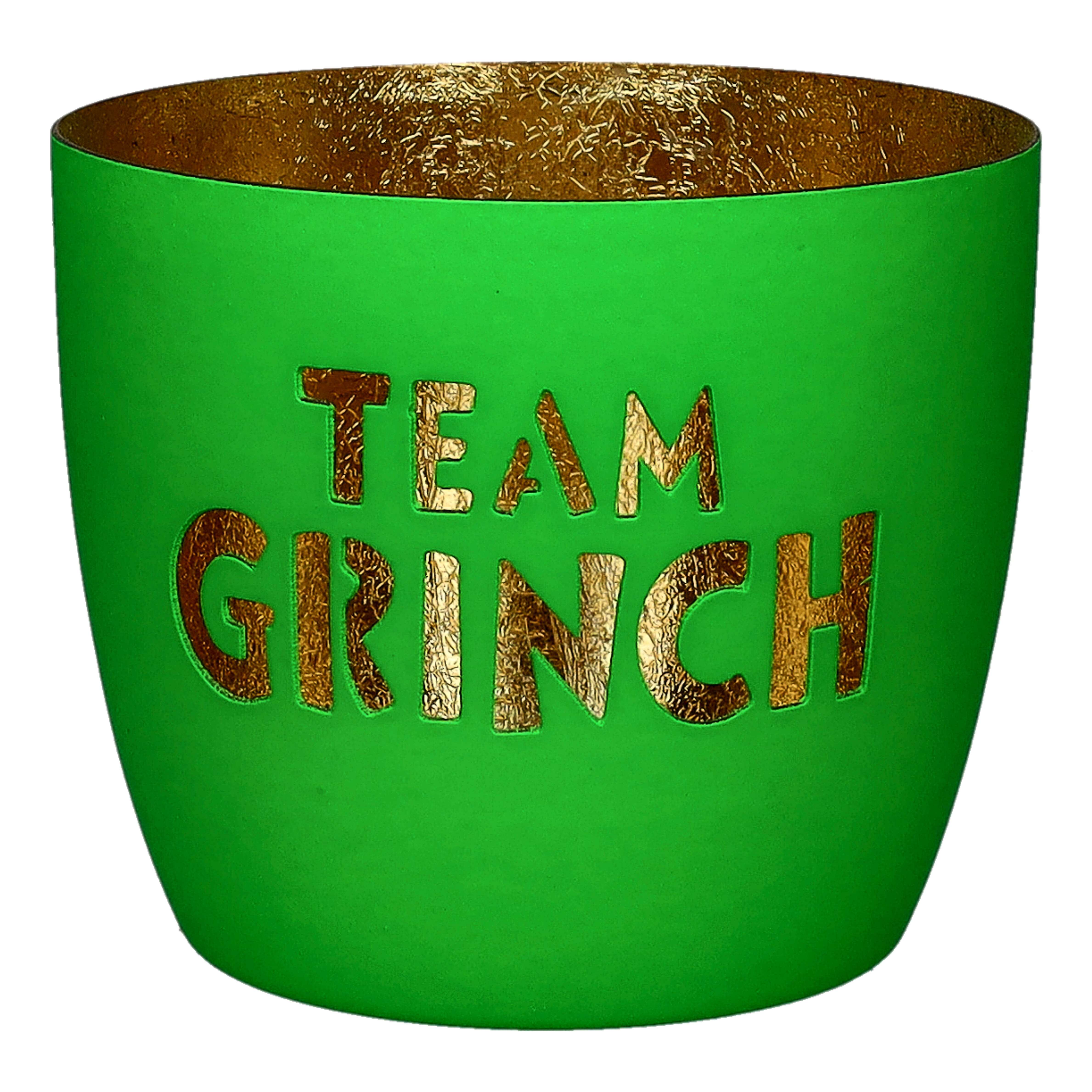 Becher, Grüner Becher, Goldener Schriftzug, Team Grinch, Tasse