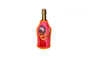 Froid Kühlmanschette mit Discokugel-Motiv in neon pink Flasche, Flaschenform, Pink, Gold, Kunststoff