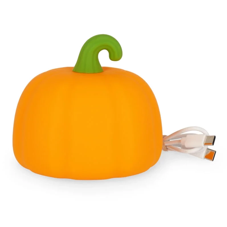 Legami Soft Dreams wiederaufladbares Nachtlicht Pumpkin kleine Kürbis, orange Kürbis, Kürbisform, USB-Ladekabel, grüner Stiel
