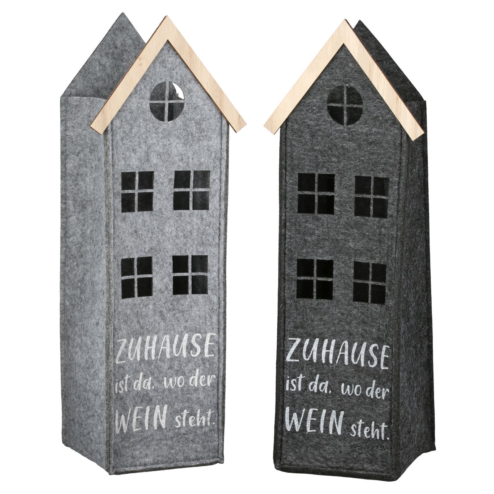 Flaschentasche Haus Filz hellgrau Grabmal, Grabstein