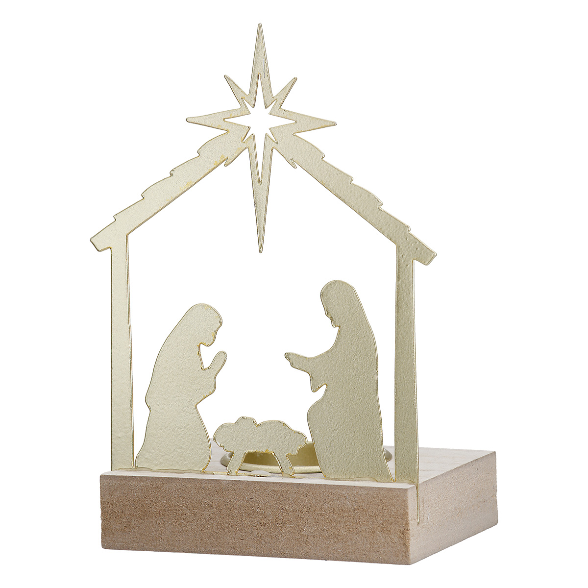 Teelichthalter Krippe gold 9cm Weihnachtskrippe, Krippenfigur, Nativity, Holzbasisset, Schnittfigur