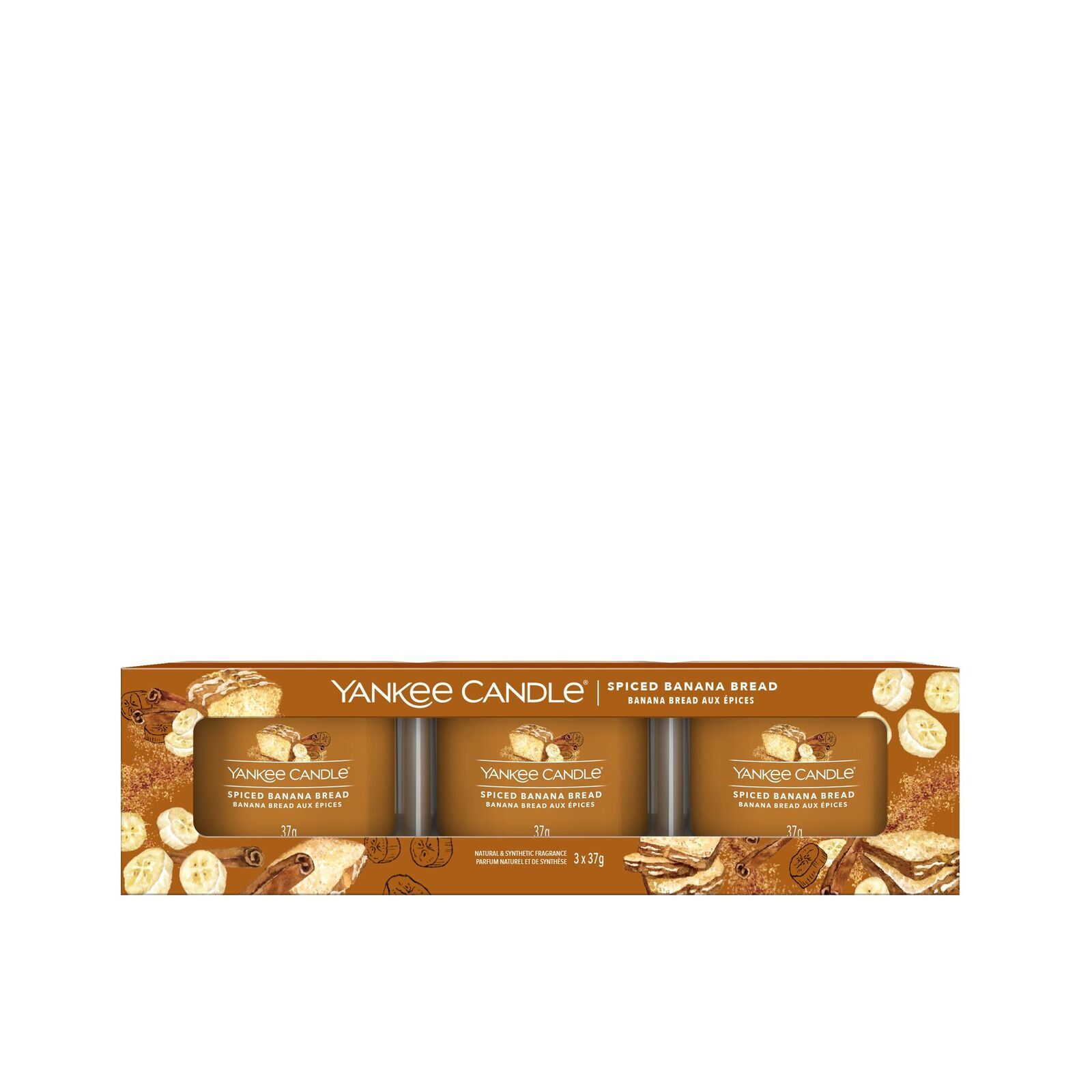 Spiced Banana Bread 37g Glasvotivkerze 3er Pack