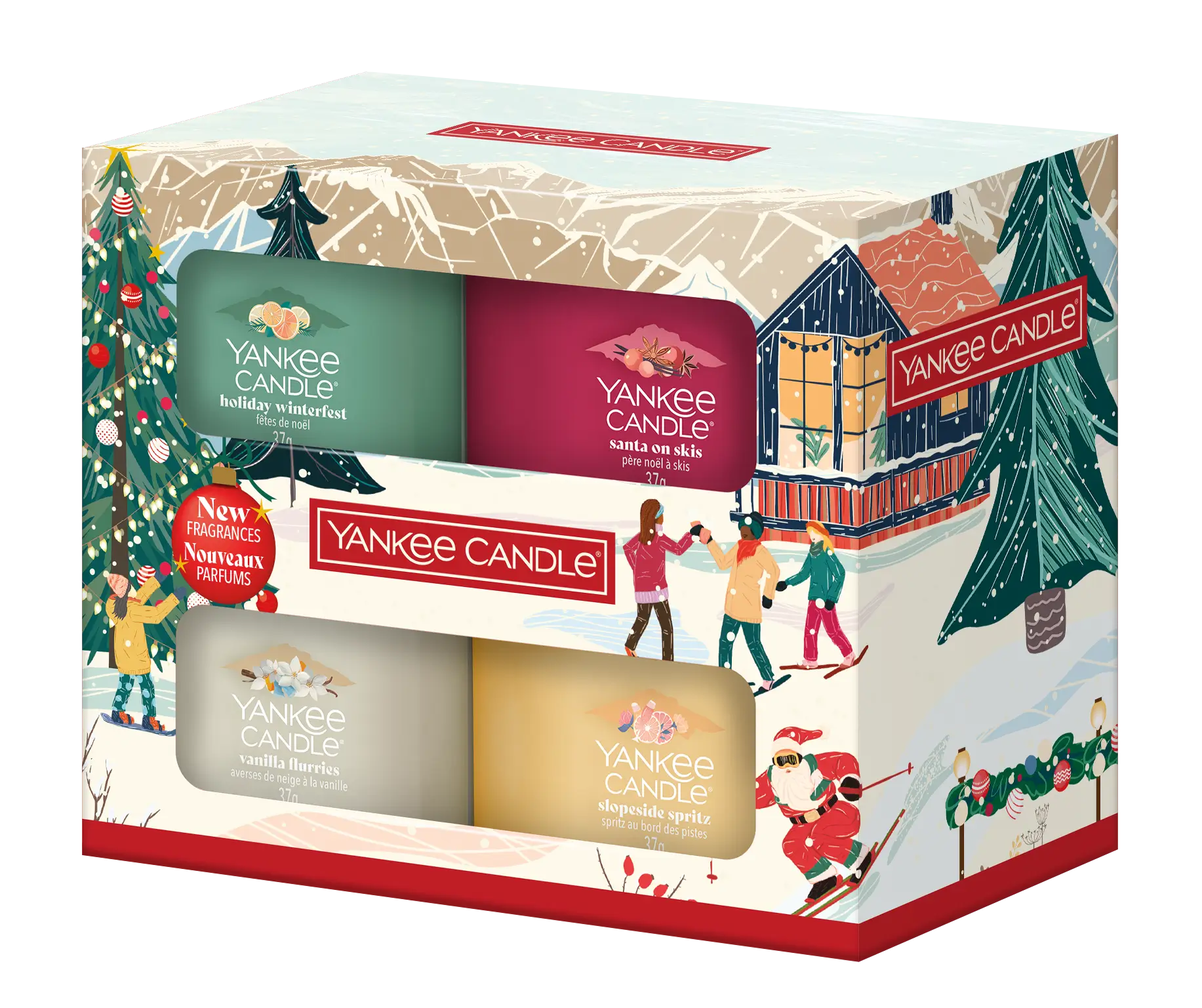 4 Glasvotivkerzen à 37g Geschenkset Aprés Ski