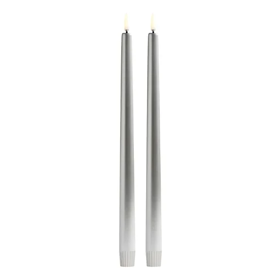 Piffany LED Spitzkerzen im 2er-Set, Silber, 2,3x32cm kerzen, stabkerze, duo-kerzen, silber, krempe kerze