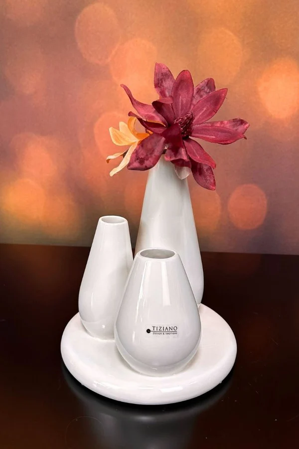 3er Multivase Rosalia cremeweiß Keramik 18cm Porzellanvase, Vase Set, Moderne Vase, weiße Keramik, Blumenständer