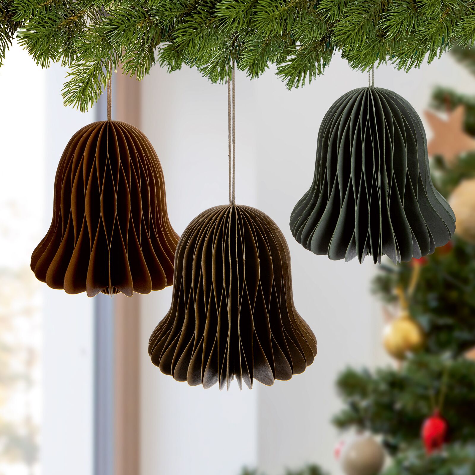 Baumschmuck Bells 3tlg. Papier Pflanze, Baum