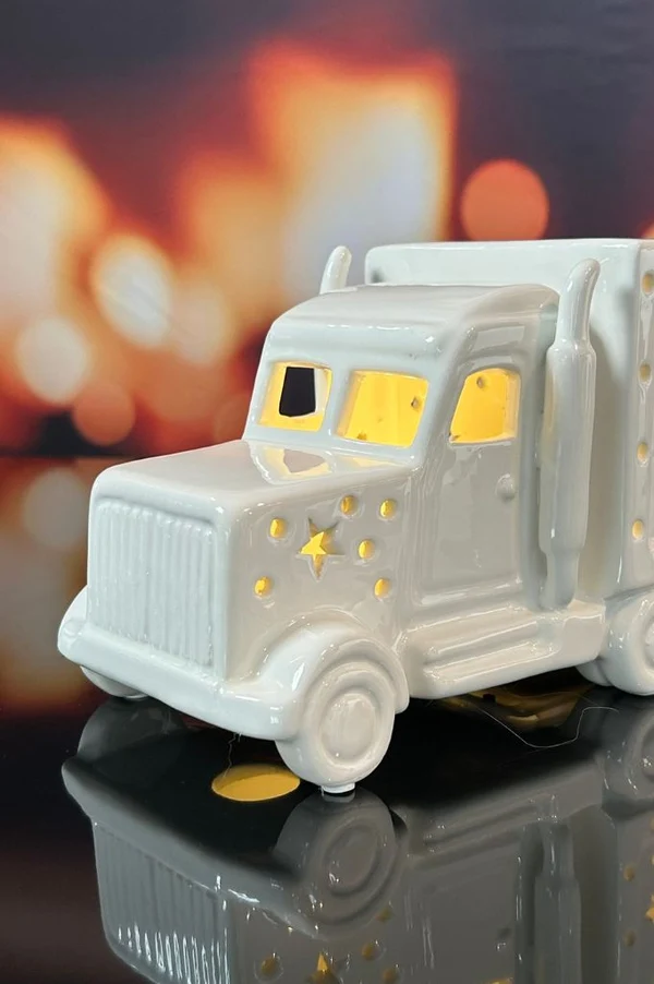 Deko Truck LED 32cm cremeweiß Schneide, Porzellan, Lkw, Weihnachtsdeko, Lichtleuchte