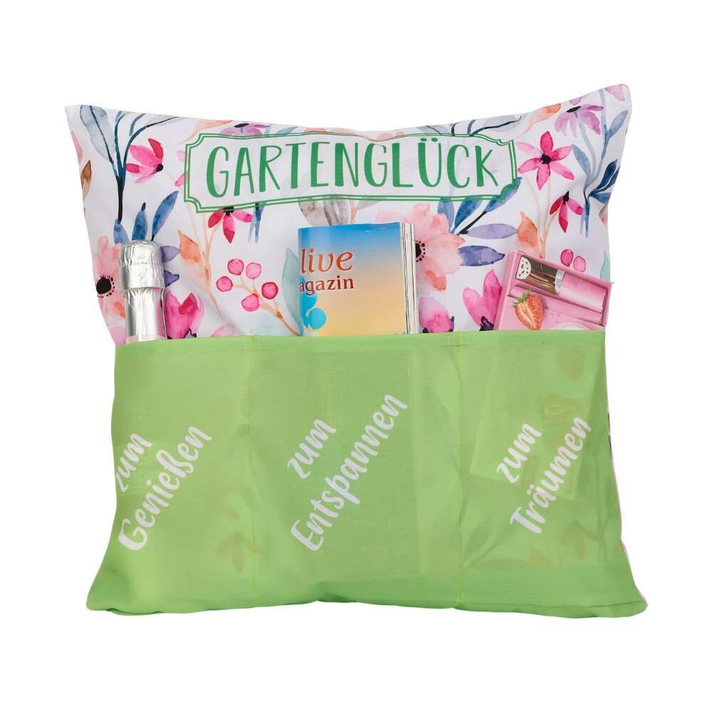 Outdoor Kissen mit Taschen - Gartenglück Kissen, Dekoration für Zuhause, Blume, Pflanze