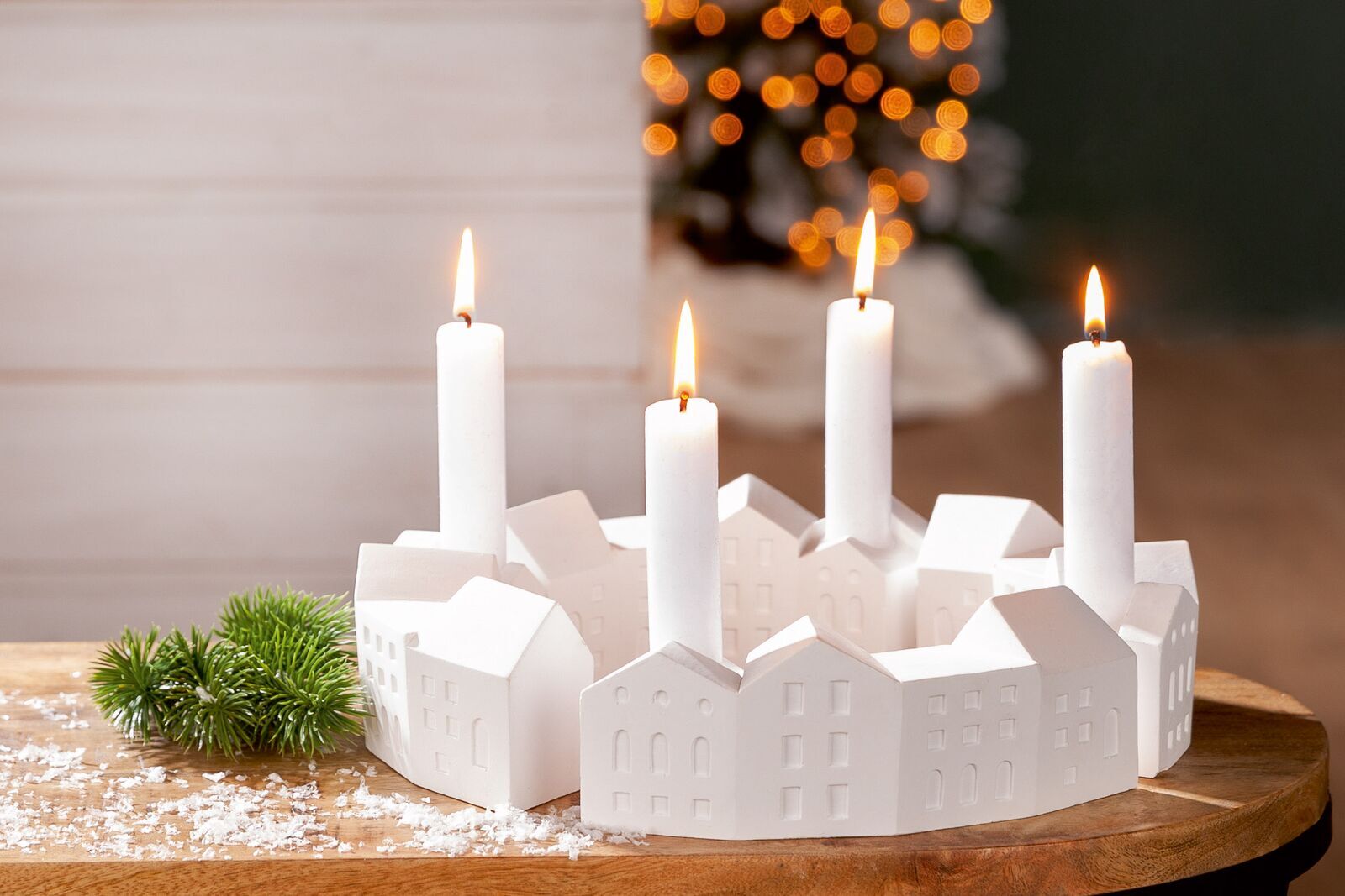 Adventsleuchter Rivitalo Gips weiß Kerze