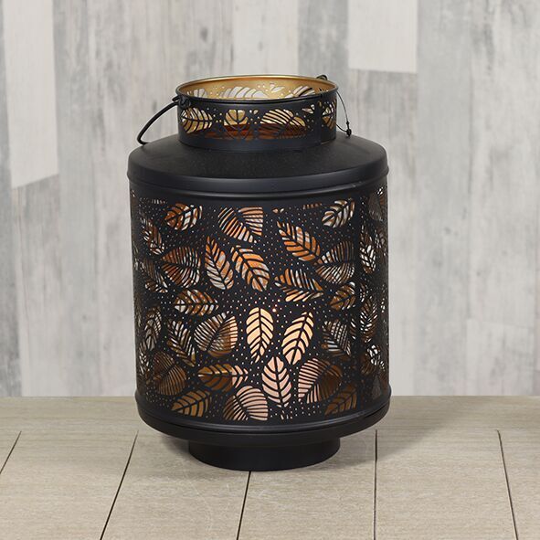 744228_5wwtgw Laterne mit Blätterdesign schwarz 30cm