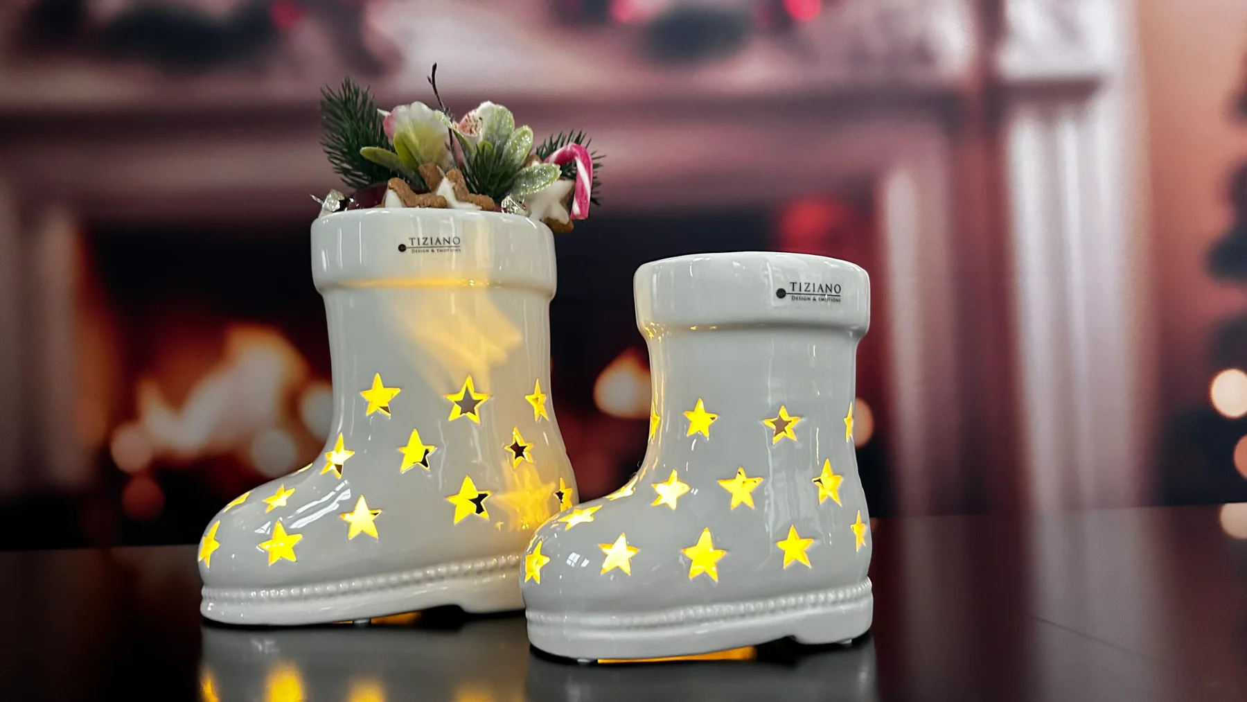 Deko Stiefel Santa LED 15cm cremeweiß