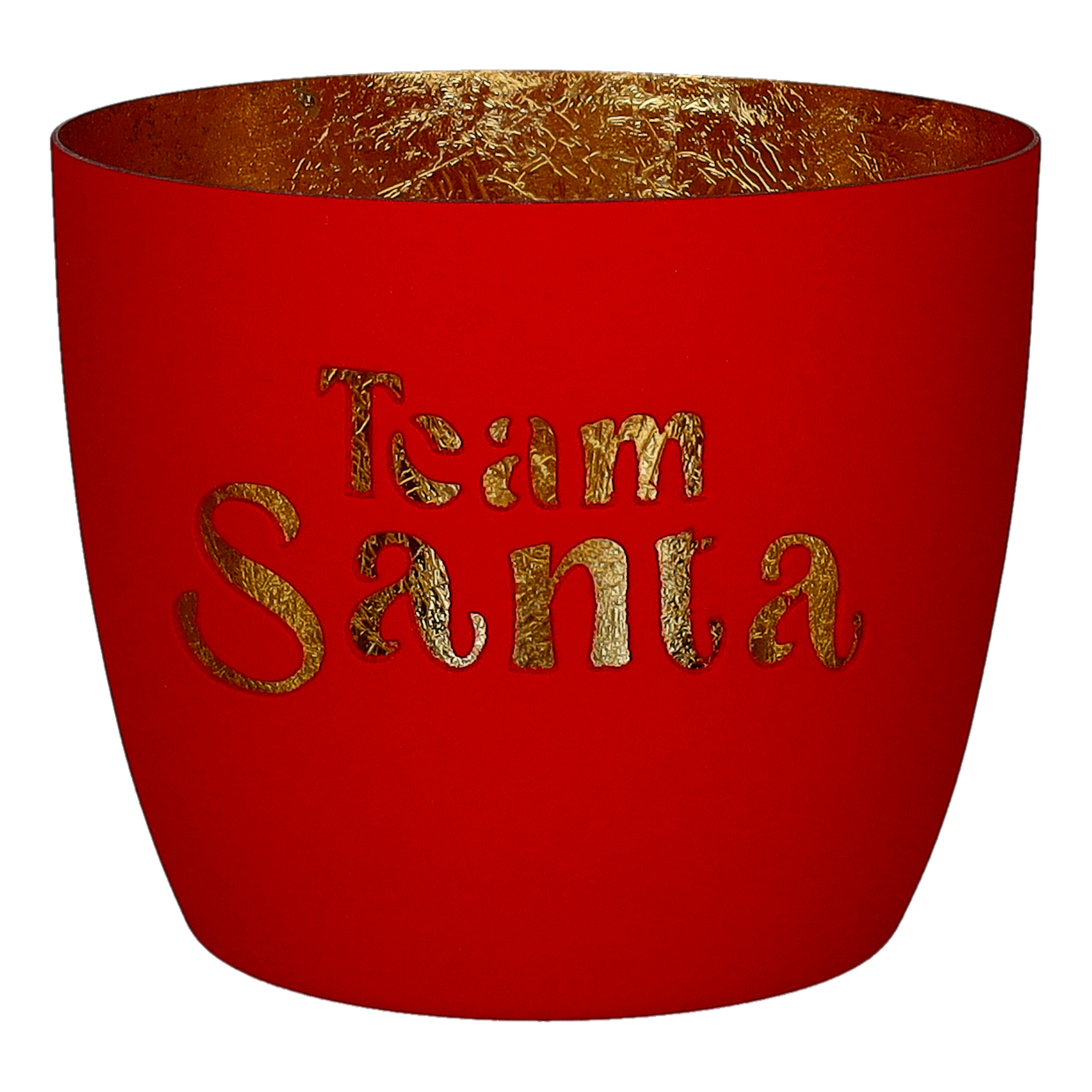 Madras Windlicht M mit Motiv Team Santa in neon rot/gold Teller, Becher, Tasse, Rot, Gold