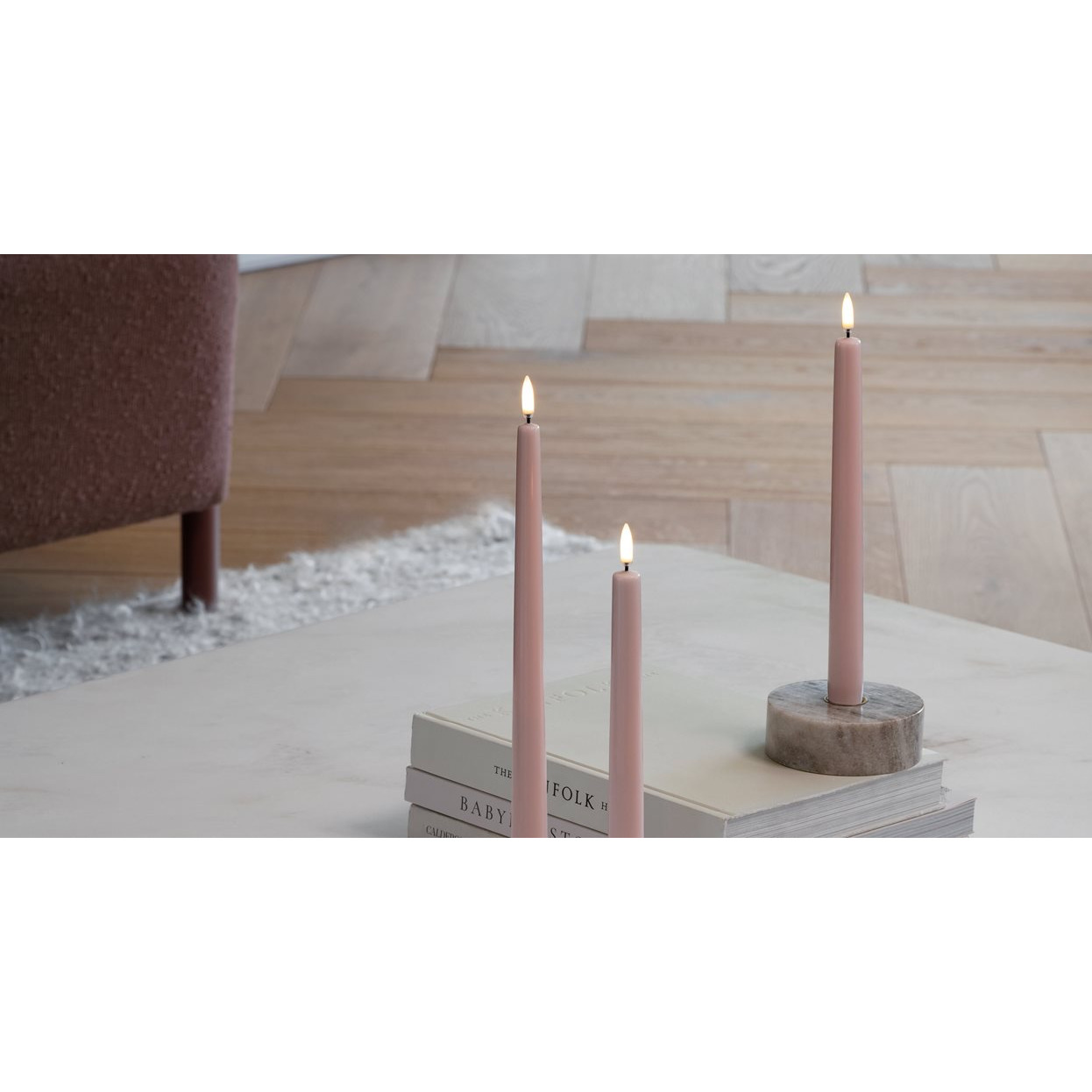 pink candles, pillar candles, Lichtzubehör, Stein Kerzenhalter, Wohnkultur