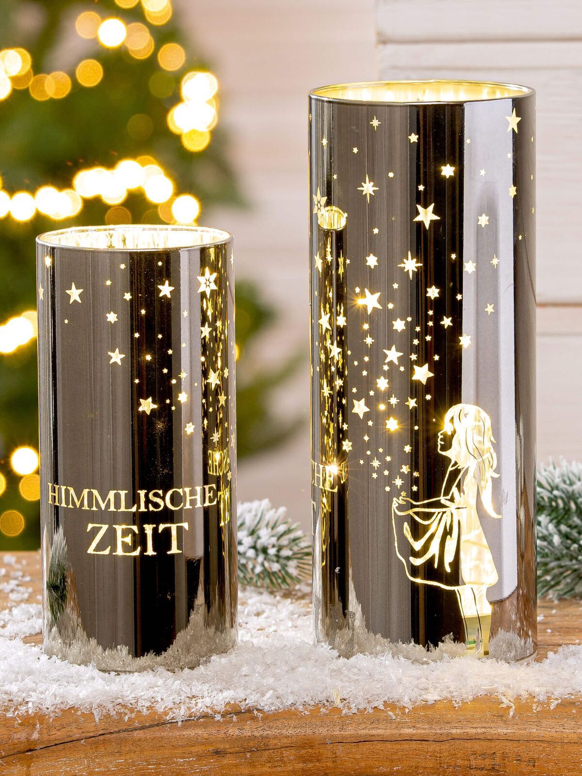 Windlicht Sternenmädchen silber LED Glas 15cm Windlicht Sternenmädchen silber LED Glas 15cm