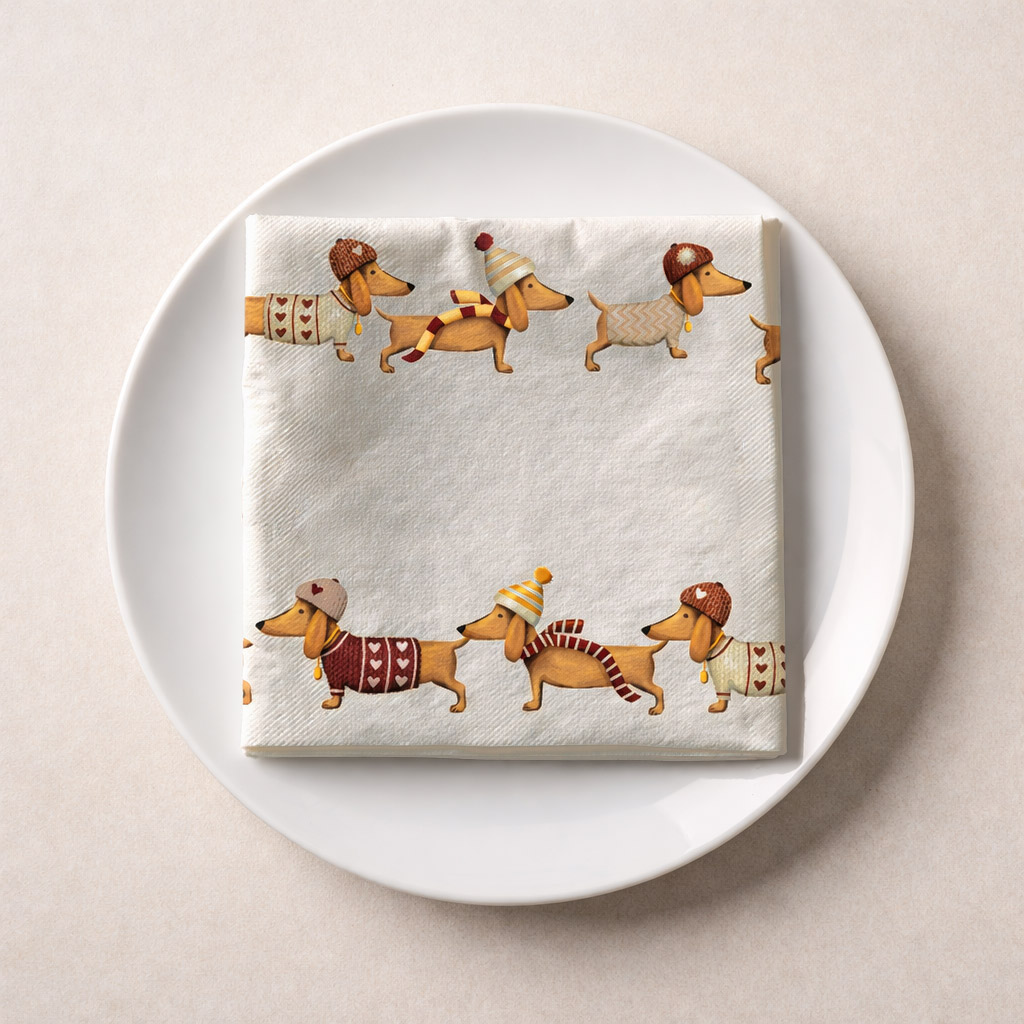 Serviette Frieda Dackelmotiv Tuch, Servietten, Weihnachtsmuster, Hunde, Strickmuster