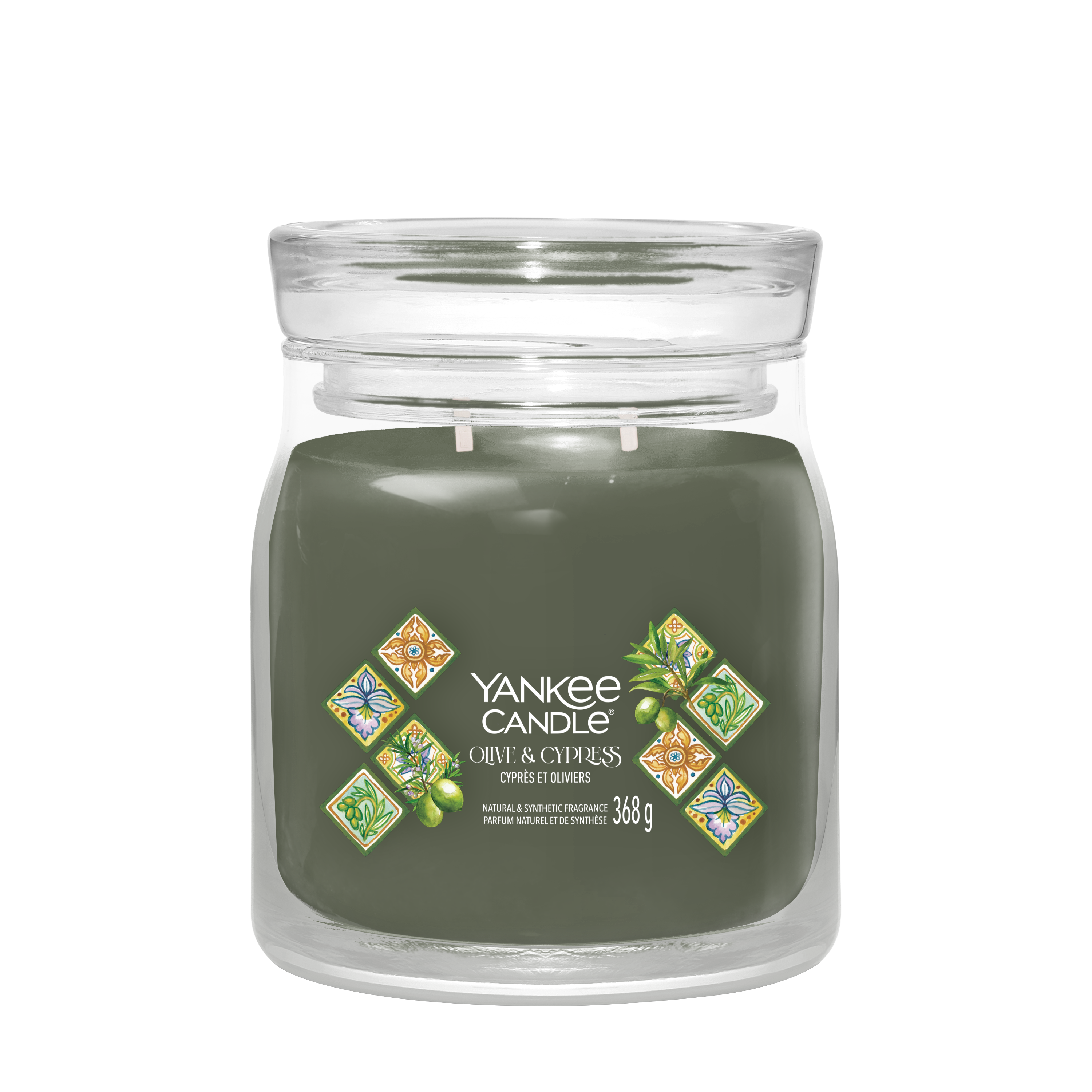 Olive & Cypress Signature Medium Jar 368g 2-Docht