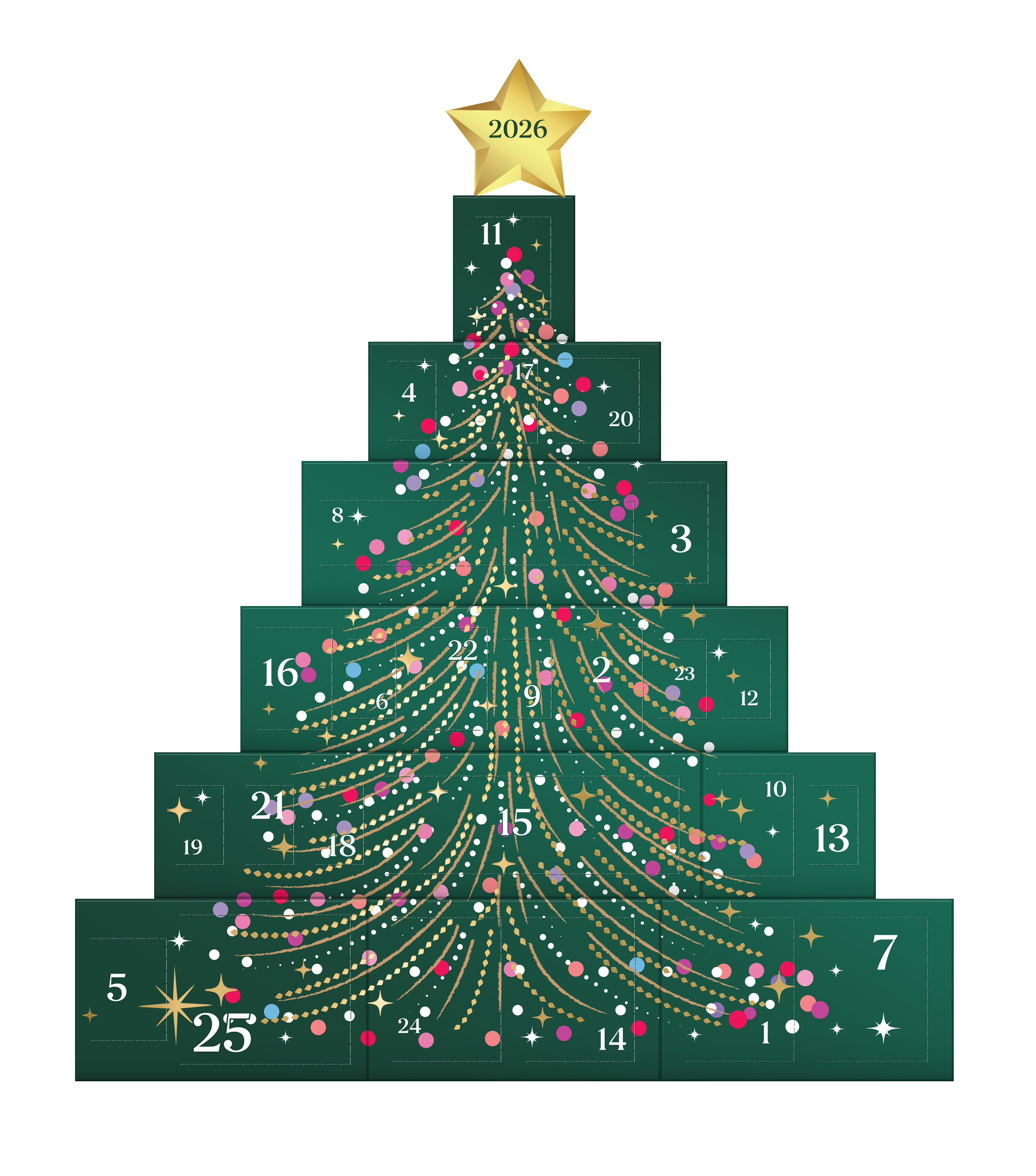 adventskalender, weihnachten, tannenbaum, stern, glitzer