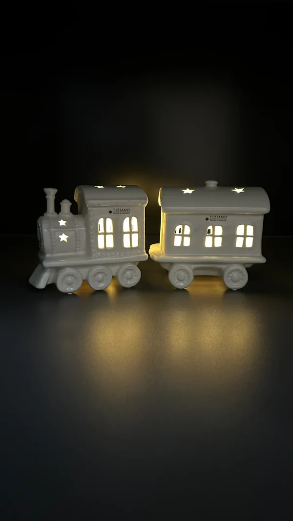 Deko Zug Anton 24cm 2tlg cremeweiß Spielzeugzug, Leuchtzug, Train-Set, Weiß, Lichter