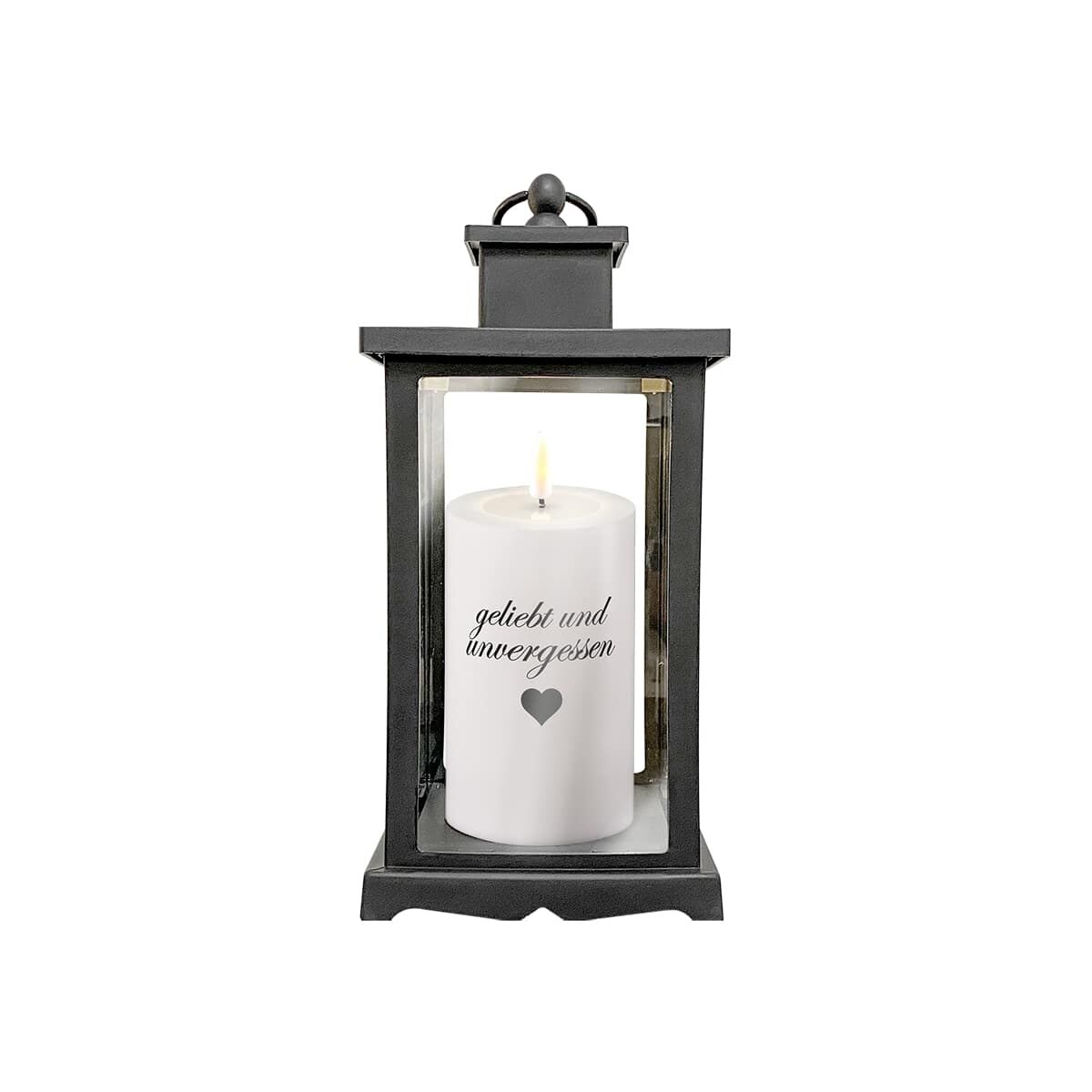 LT-0010 Grabkerze "geliebt und unvergessen" LED Weiß 7,5 x 15cm