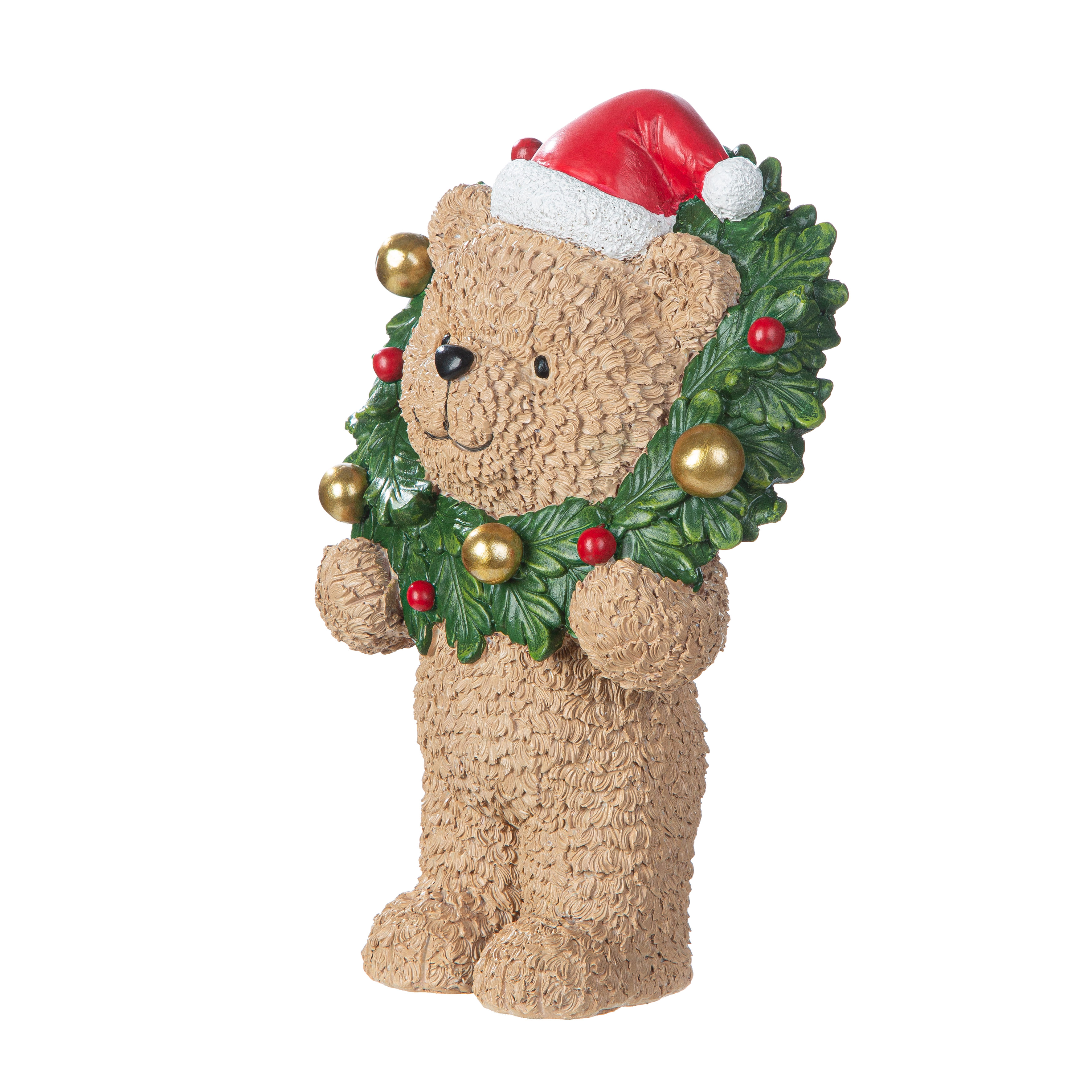 Deko Figur YulebÀr Kranzmotiv 20cm Teddy, Weihnachtsdeko, Kranz, BÀr, Santa-Hut