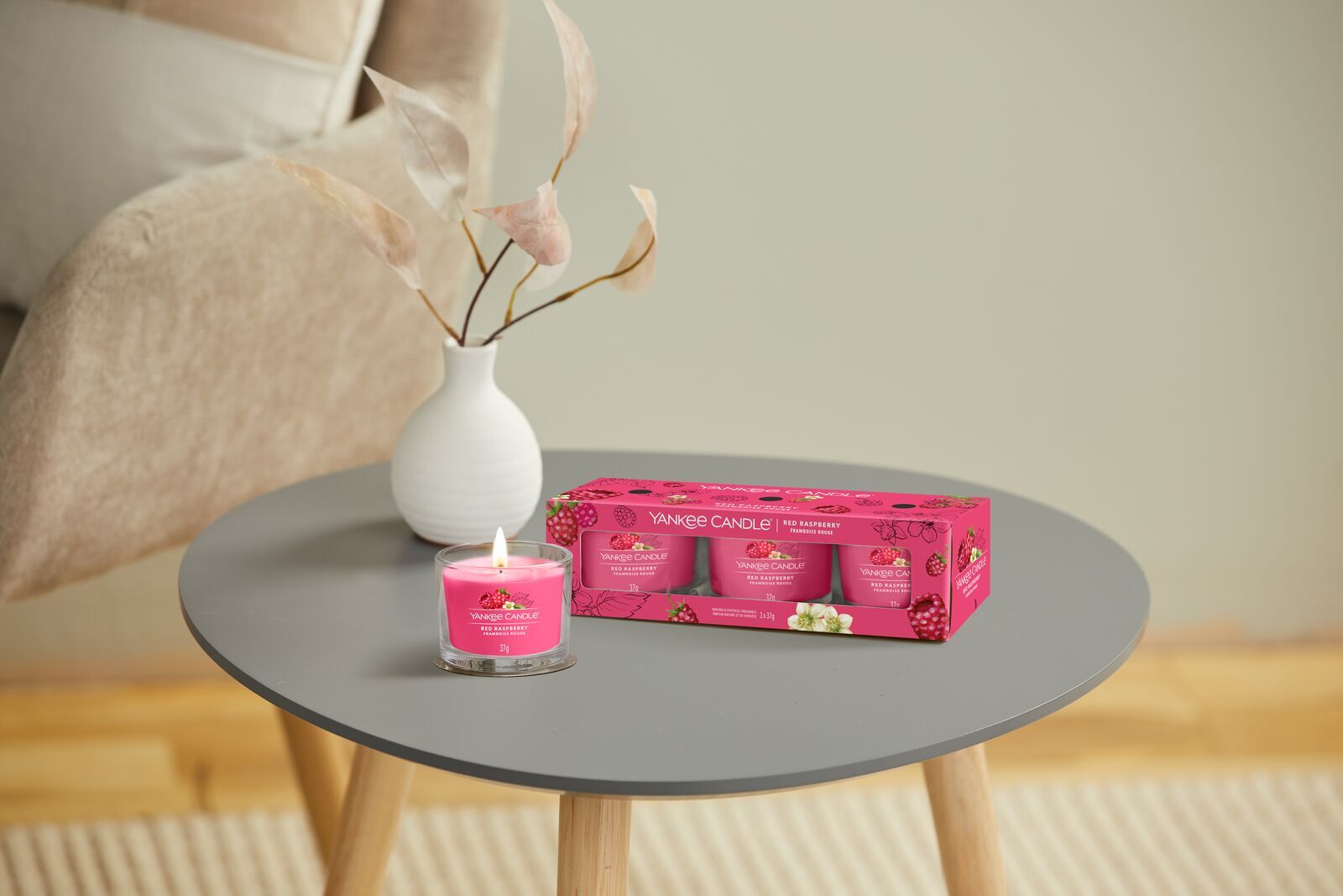 Red Raspberry 37g Glasvotivkerze 3er Pack