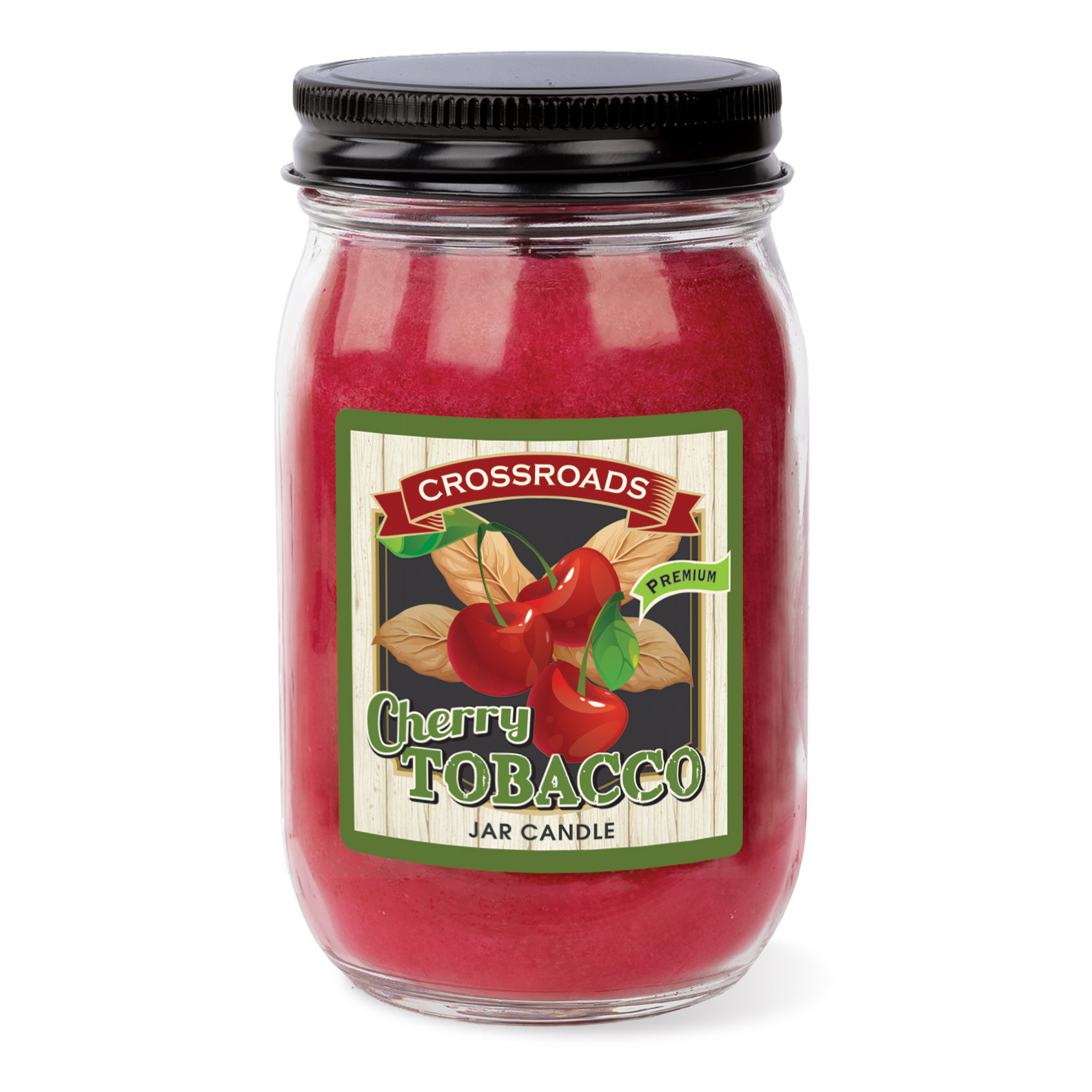 Duftkerze, Glasgefäß, Kirsch-Tabak-Duft, rotes Wachs, Schraubdeckel