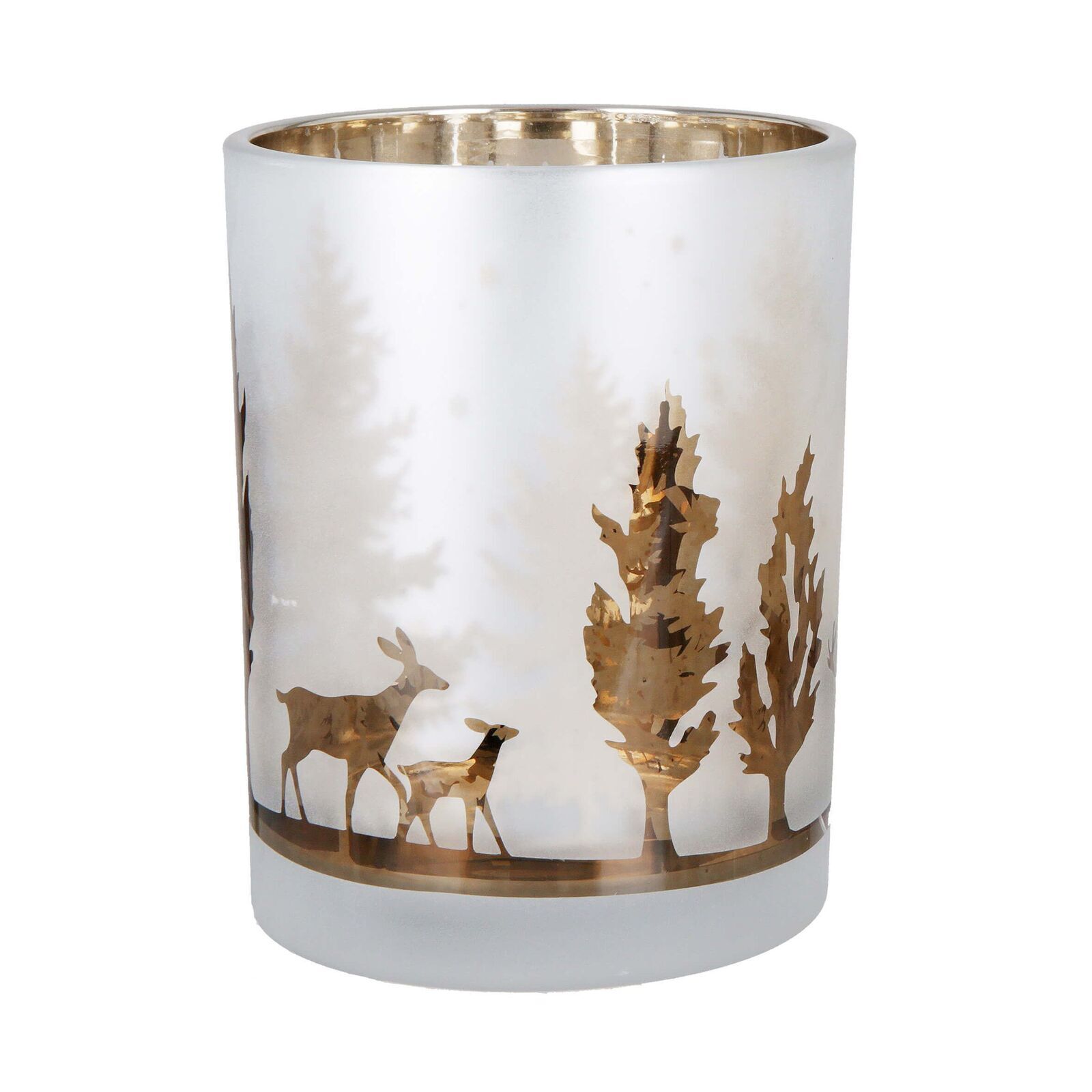 Windlicht Winterromantik weiß 12,5cm Bronze, Töpferei