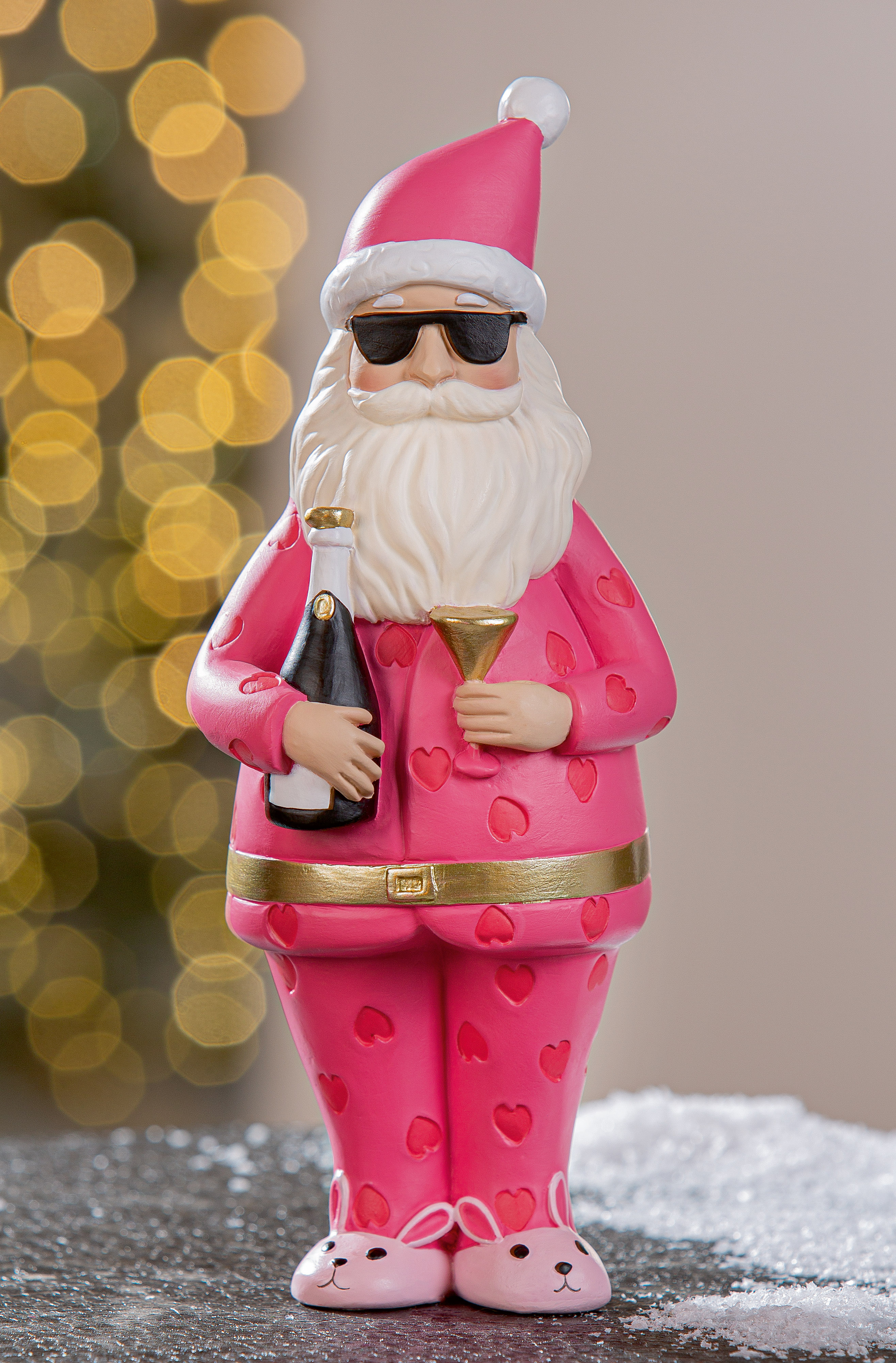 Deko Figur Santa "Crazy Xmas" rosa 22,5cm Figur, Weihnachtsfigur, Santa Claus, Pink, Herzen