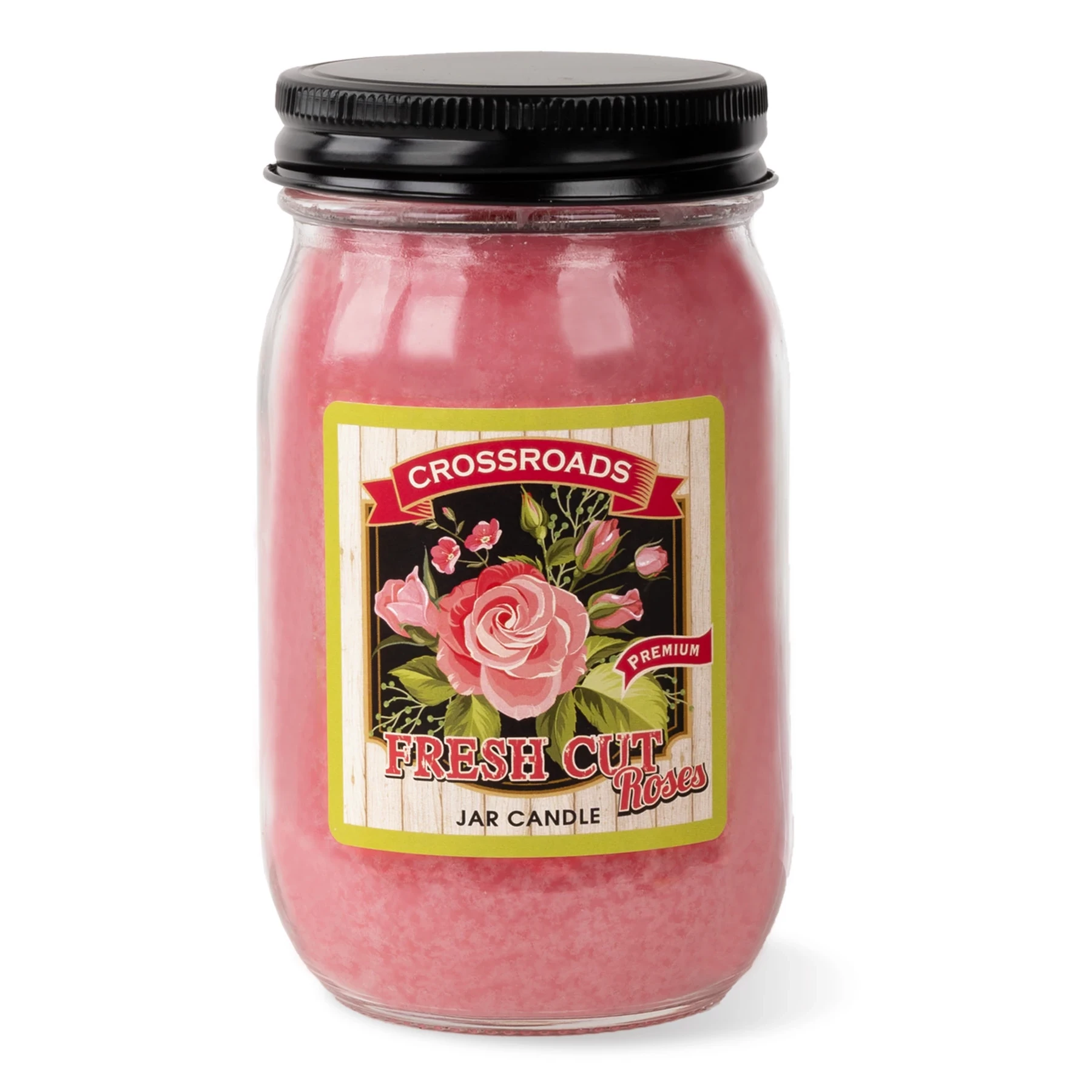 Duftkerze, Glasgefäß, Rosa Wachs, Rosenduft, Schwarzer Deckel